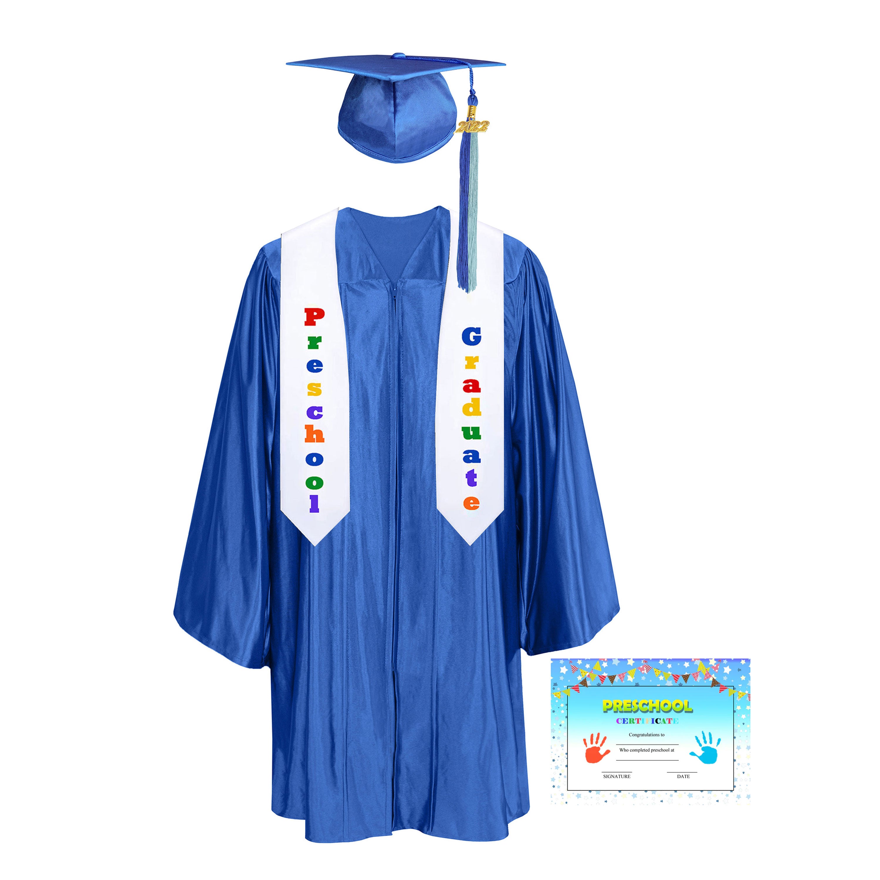 Shiny Kindergarten Graduation Colorful tassel Cap, Gown, Stole & Diploma Package|kindergarten cap gown-CA graduation