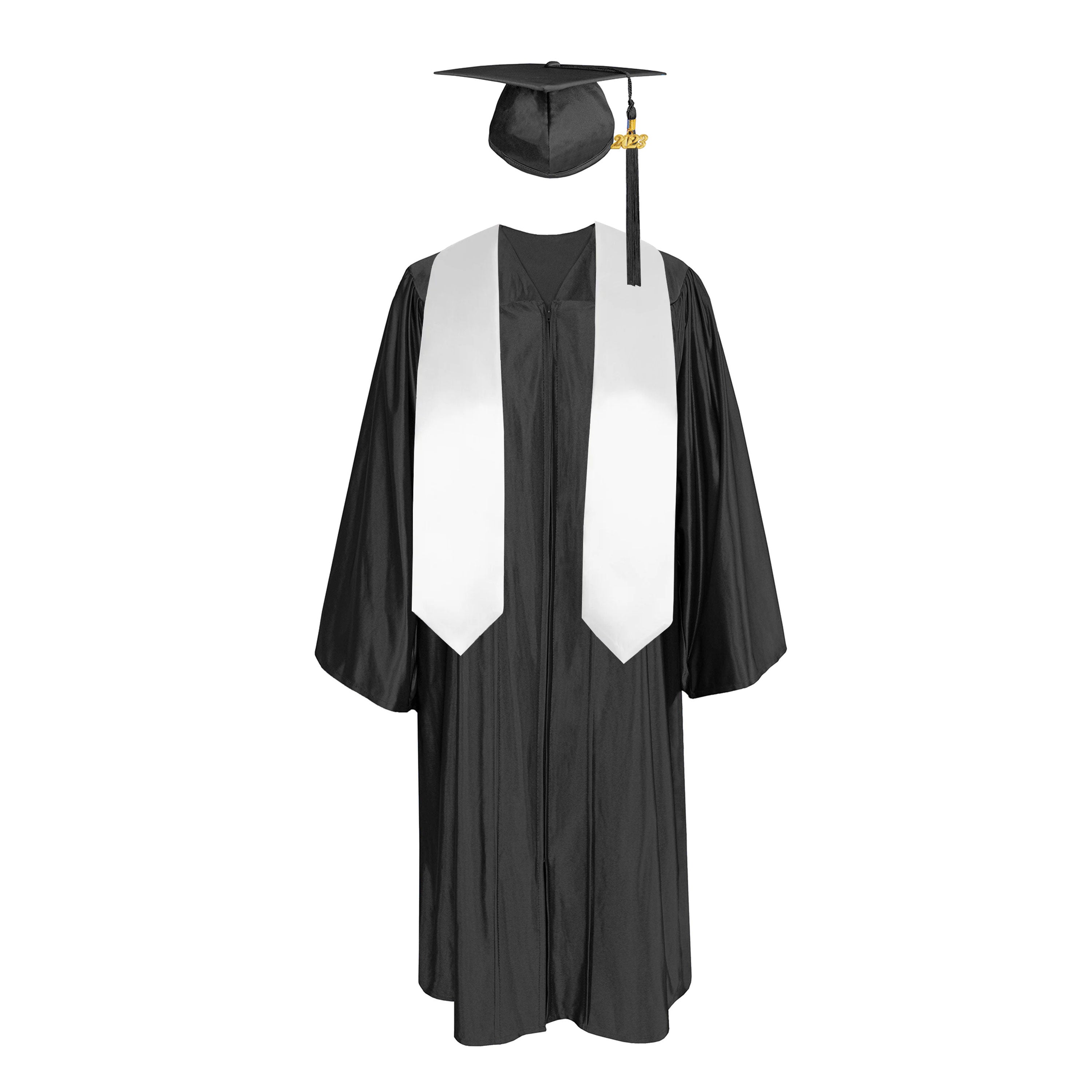 Shiny Gown, Cap,Tassel & Plain Graduation Stole 60” Package|graduate graduation gown-CA graduation