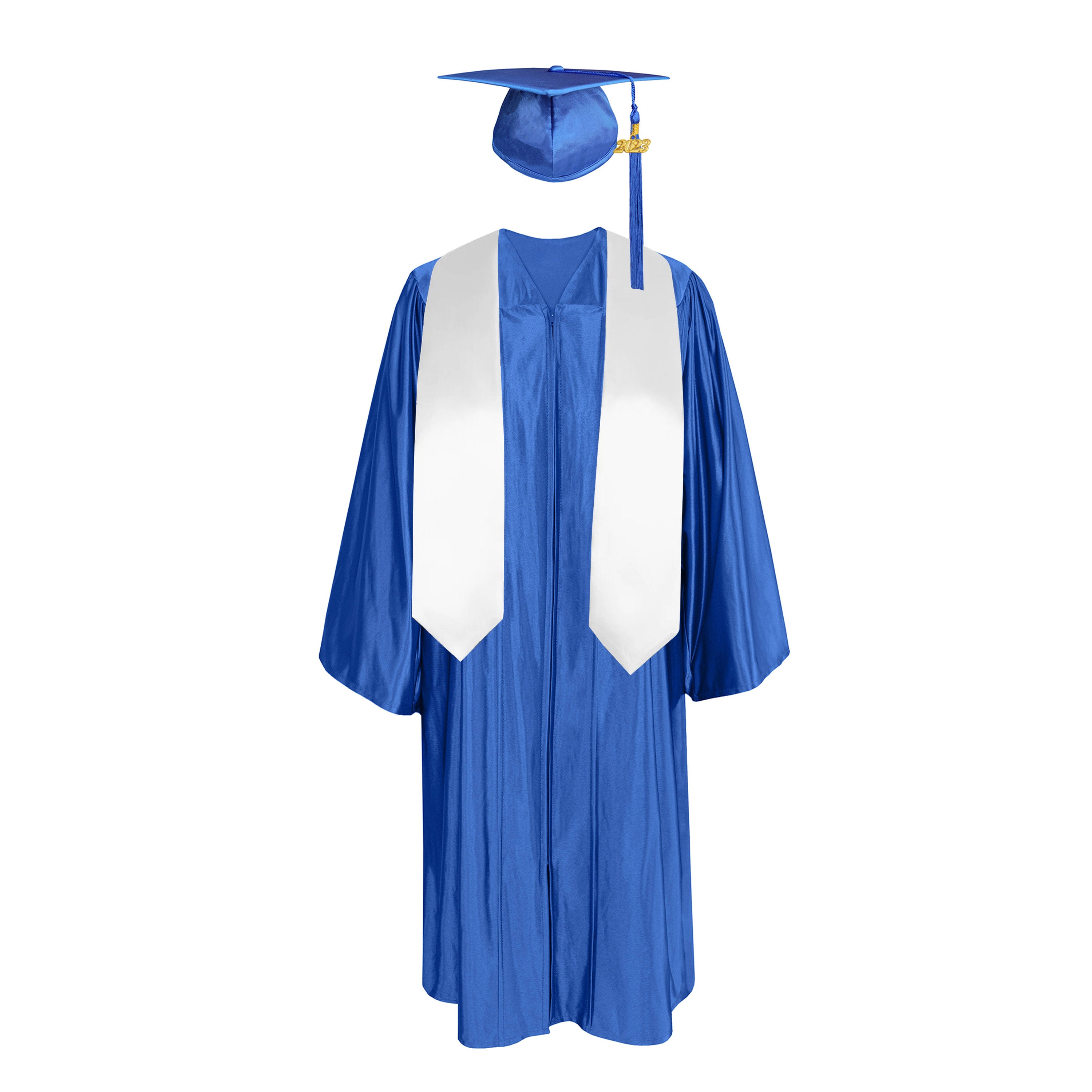 Shiny Graduation Gown, Cap, Tassel & Plain Stole 60-inch Package - CA Graduation Royal blue Shiny Graduation Gown, Cap, Tassel & Plain Stole 60-inch Package - CA Graduation Royal blue