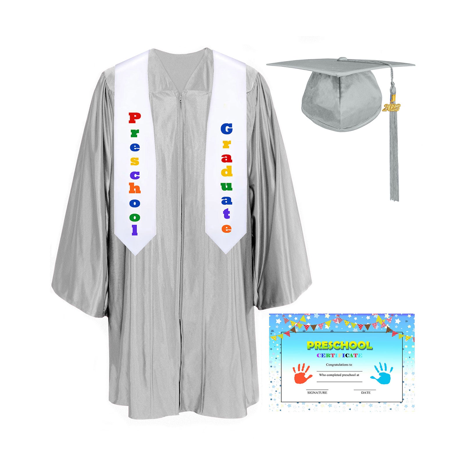 Shiny Kindergarten Graduation Cap, Gown, Stole & Diploma Package - CA Graduation Shiny Kindergarten Graduation Cap, Gown, Stole & Diploma Package - CA Graduation