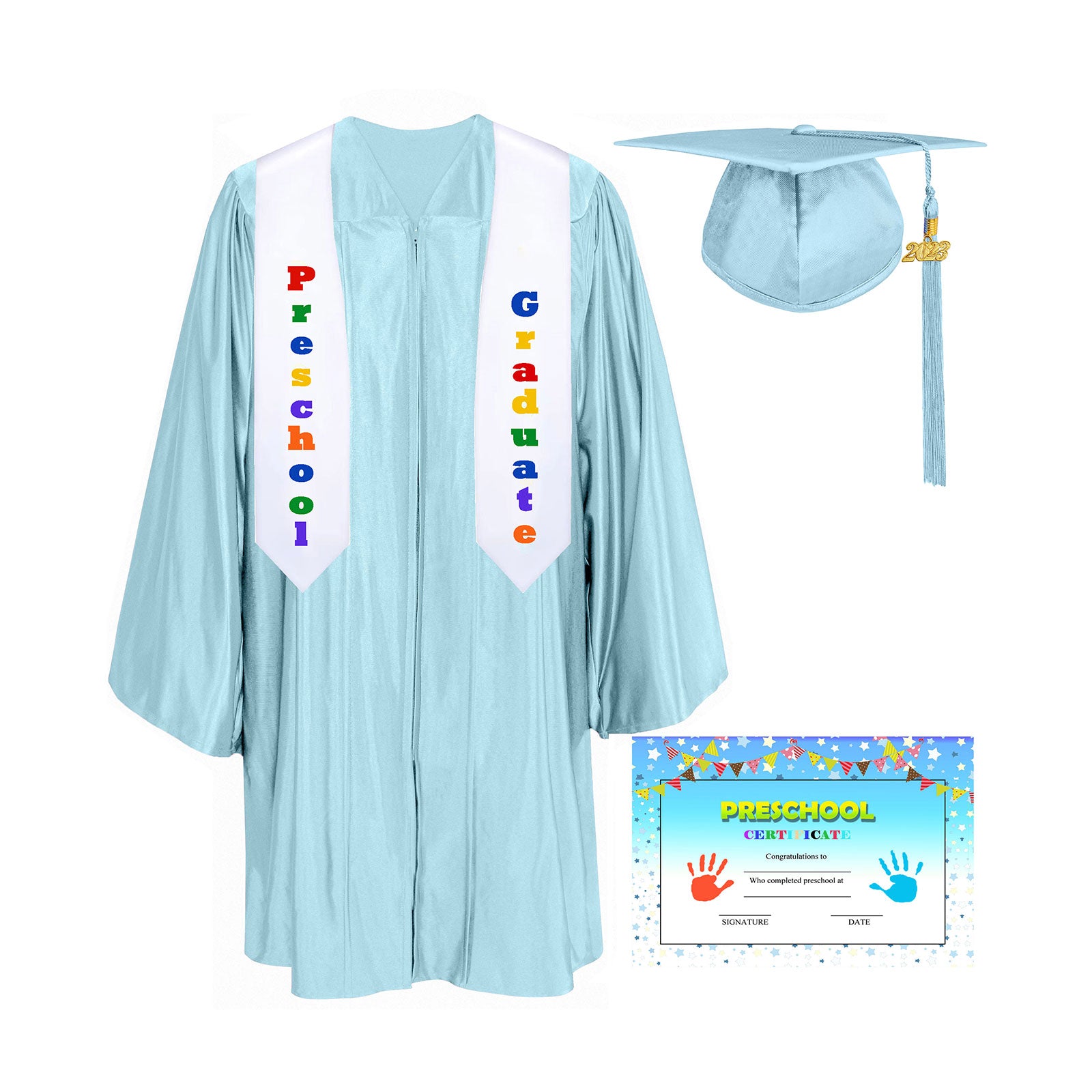 Shiny Kindergarten Graduation Cap, Gown, Stole & Diploma Package-CA graduation
