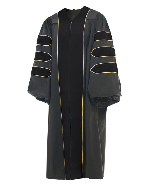 Deluxe Doctoral Graduation Gown/PHD Gown/Doctoral Regalia for Professor or Faculty with Gold Piping-CA graduation