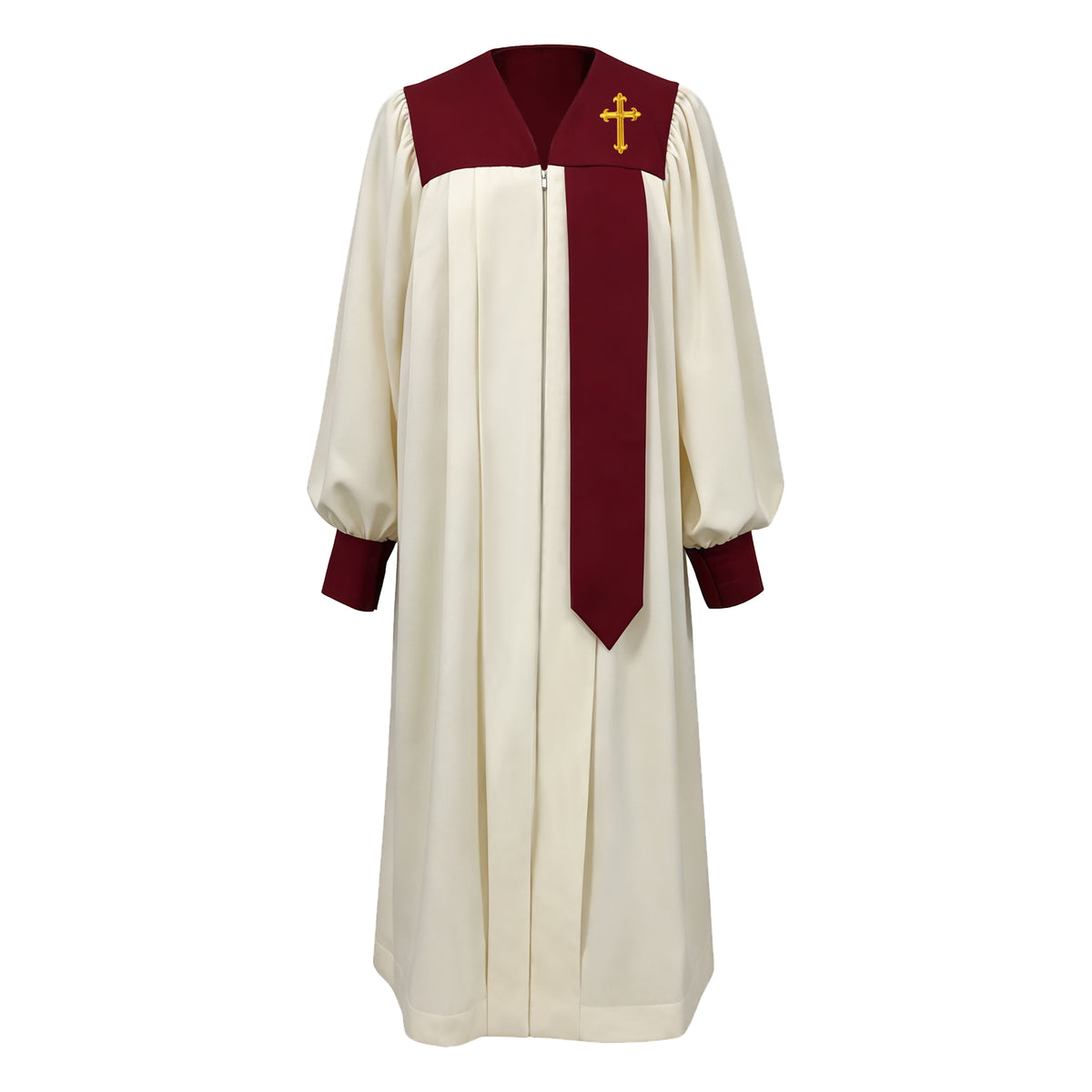 Unisex Adult Choir Robe with Embroidered Design, Matte Carly Church Robe with Maroon Hanging Stole for Choir-CA graduation