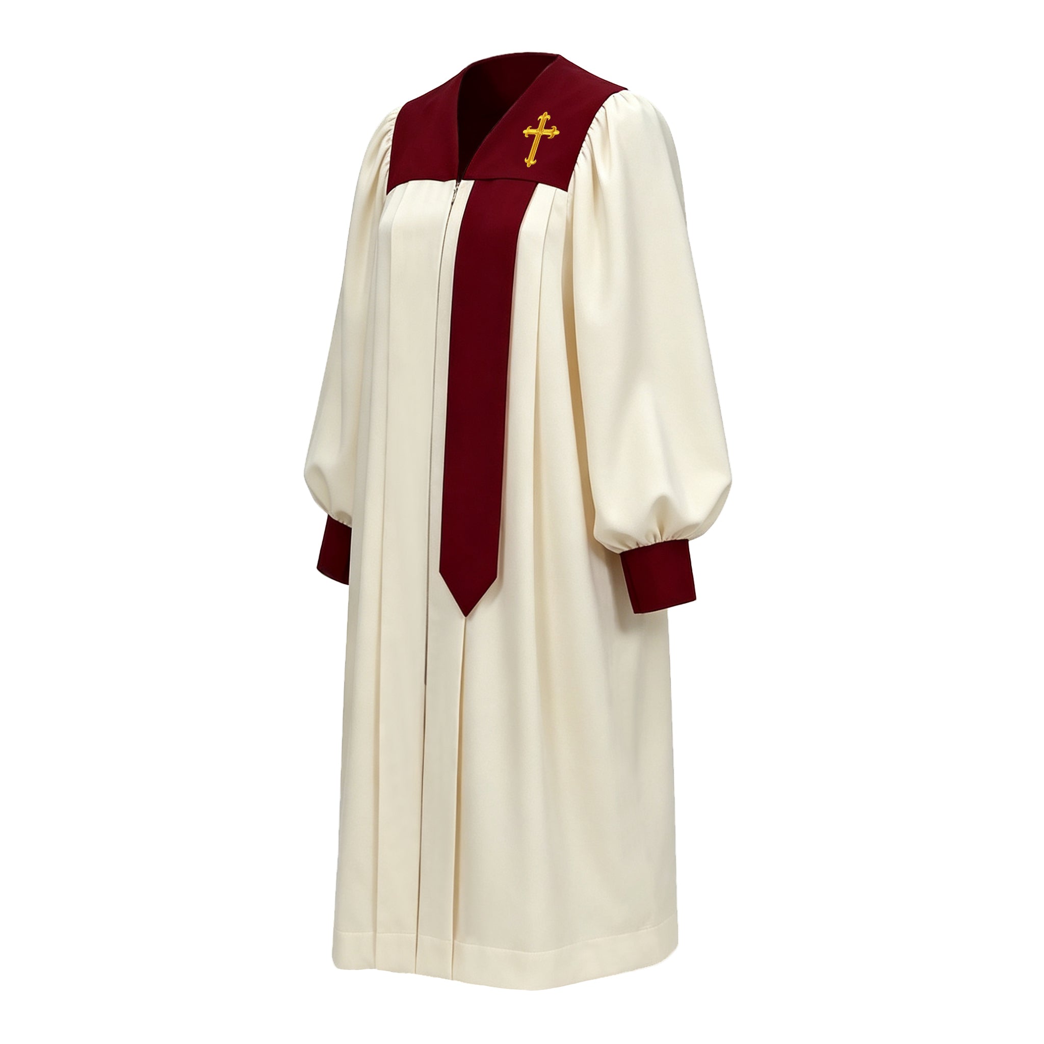 Unisex Adult Choir Robe with Embroidered Design, Matte Carly Church Robe with Maroon Hanging Stole for Choir-CA graduation