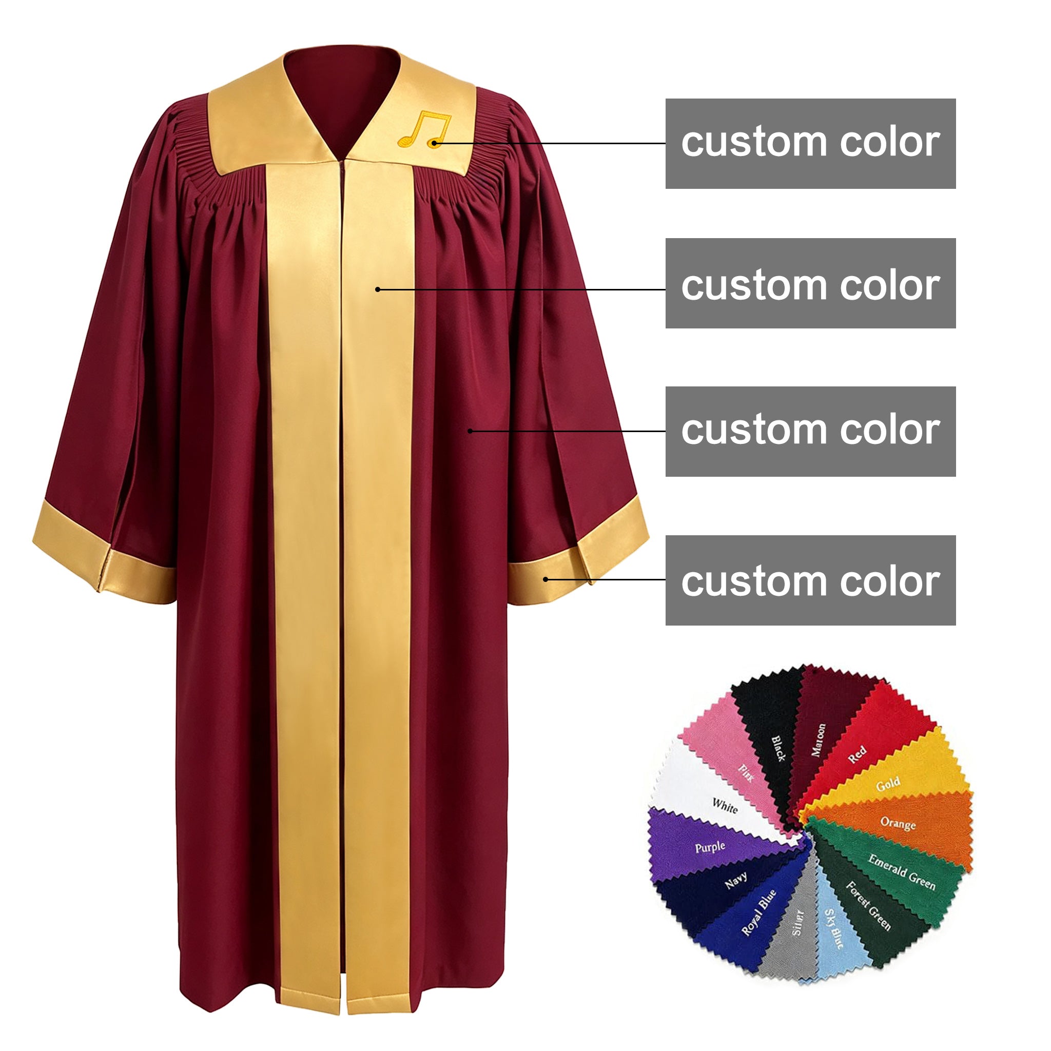 Custom Burgundy Choir Robe with Gold Stole Collar for Choir Performance-CA graduation