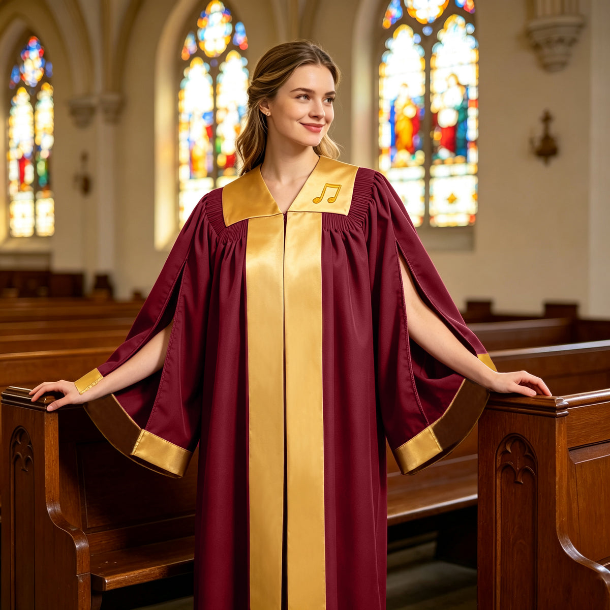 Custom Burgundy Choir Robe with Gold Stole Collar for Choir Performance-CA graduation