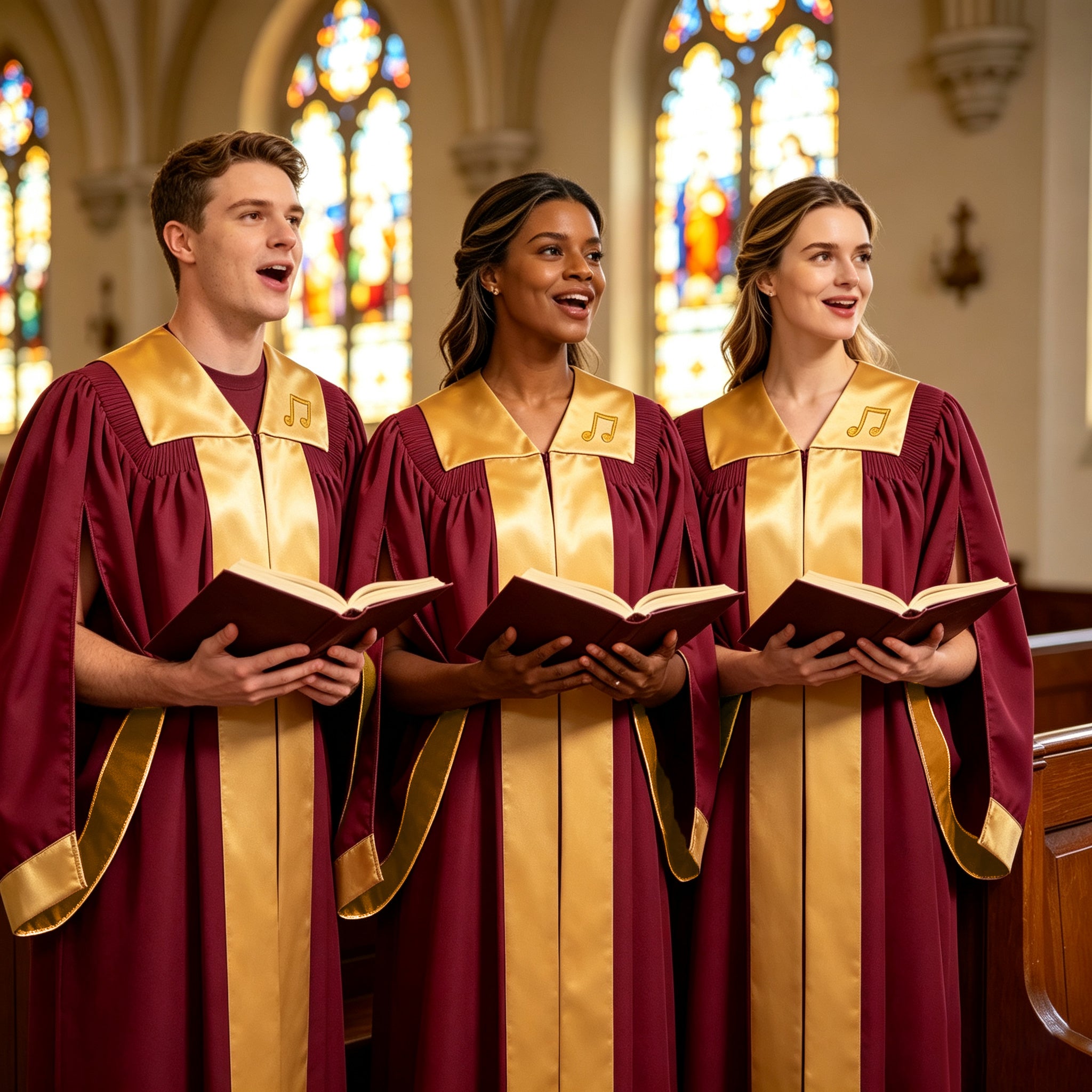 Custom Burgundy Choir Robe with Gold Stole Collar for Choir Performance-CA graduation