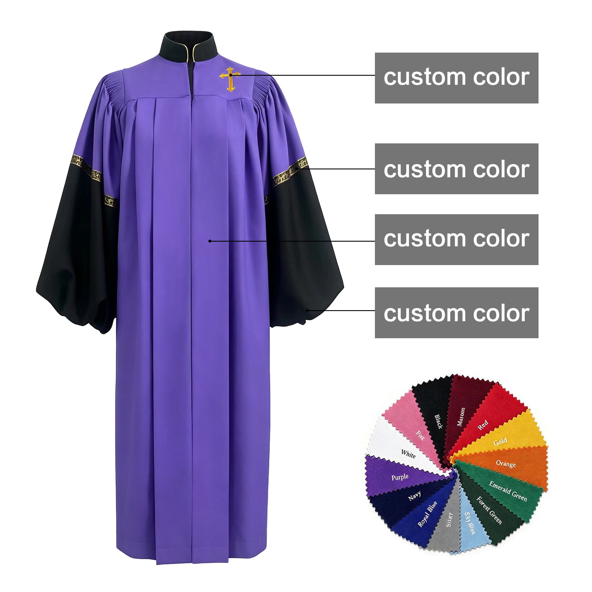 Custom Premium Church Choir Vestment Gown with Cross Embroidery-CA graduation