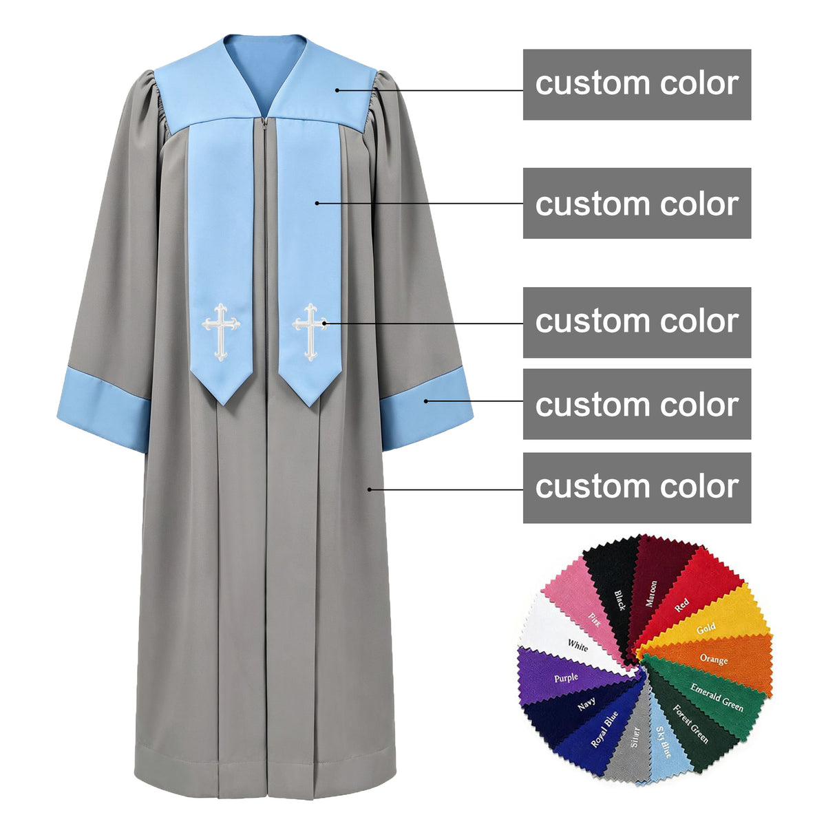 Custom Luxury Embroidered Clergy Robe for Pastors-CA graduation