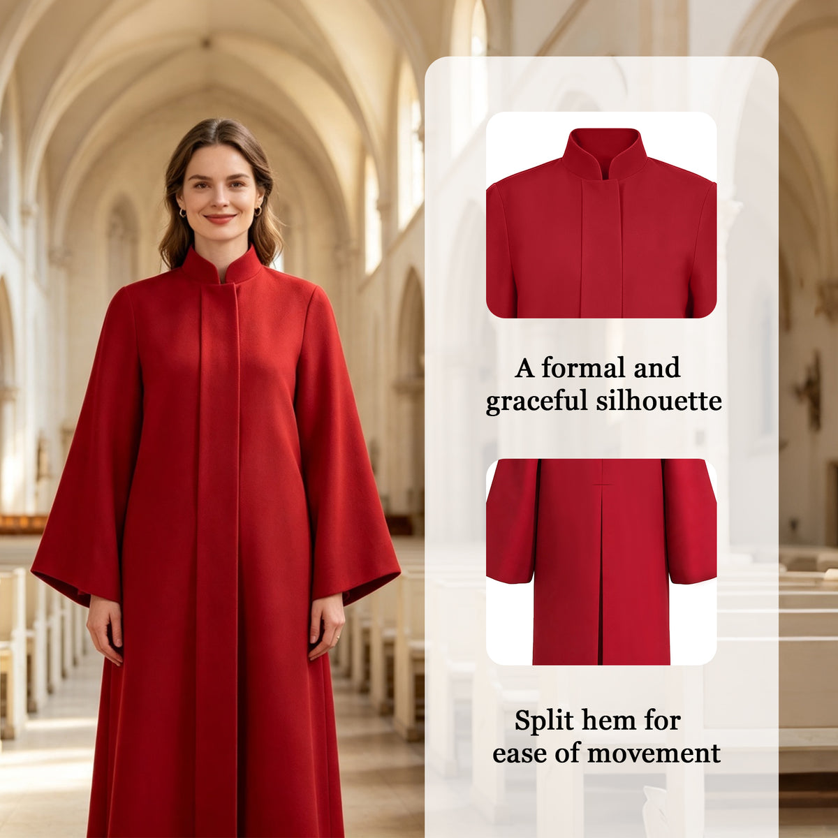 Custom Red Choir Robe with Stand Collar, Long Sleeve Choral Gown for Church Choir, Graduation & Performance-CA graduation