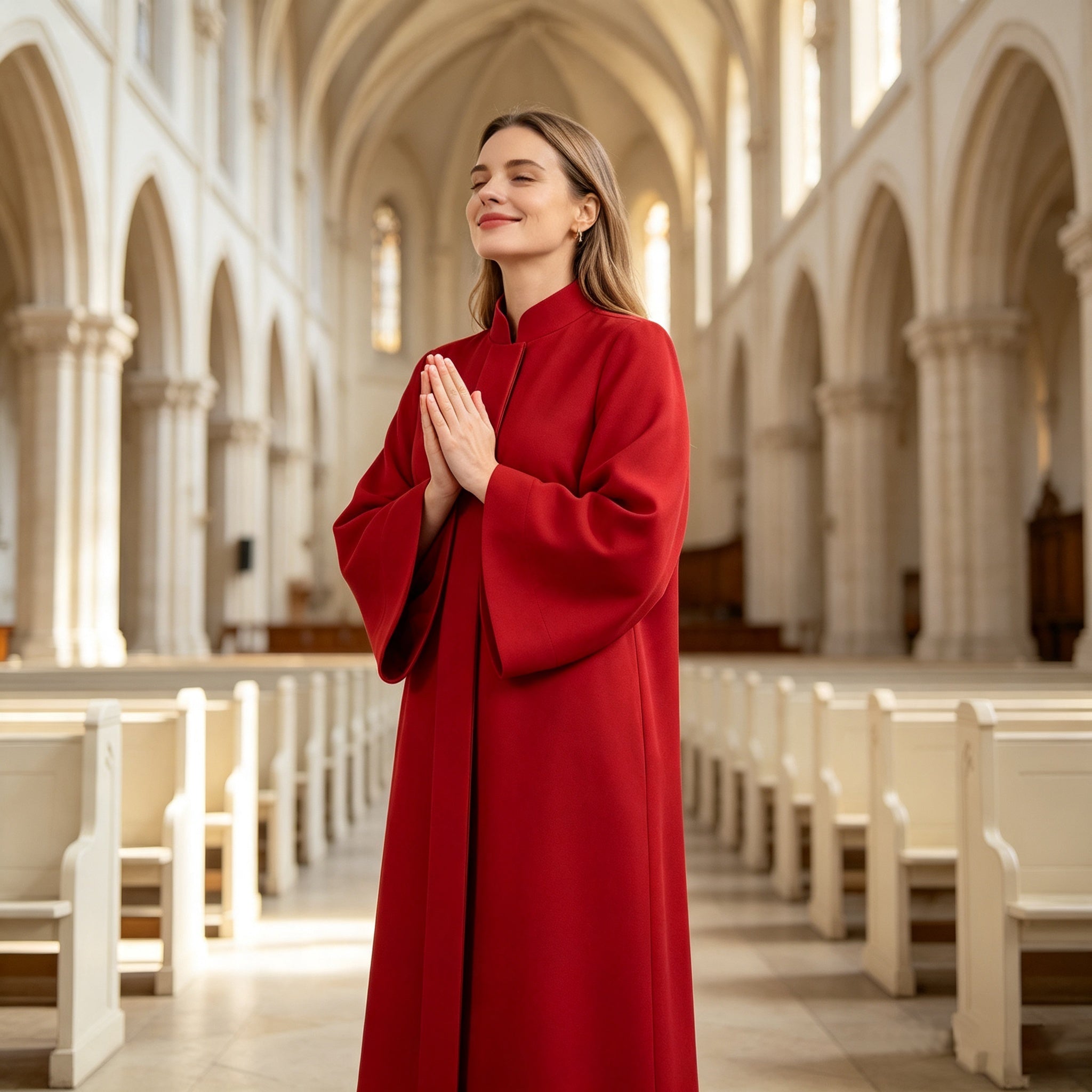 Custom Red Choir Robe with Stand Collar, Long Sleeve Choral Gown for Church Choir, Graduation & Performance-CA graduation
