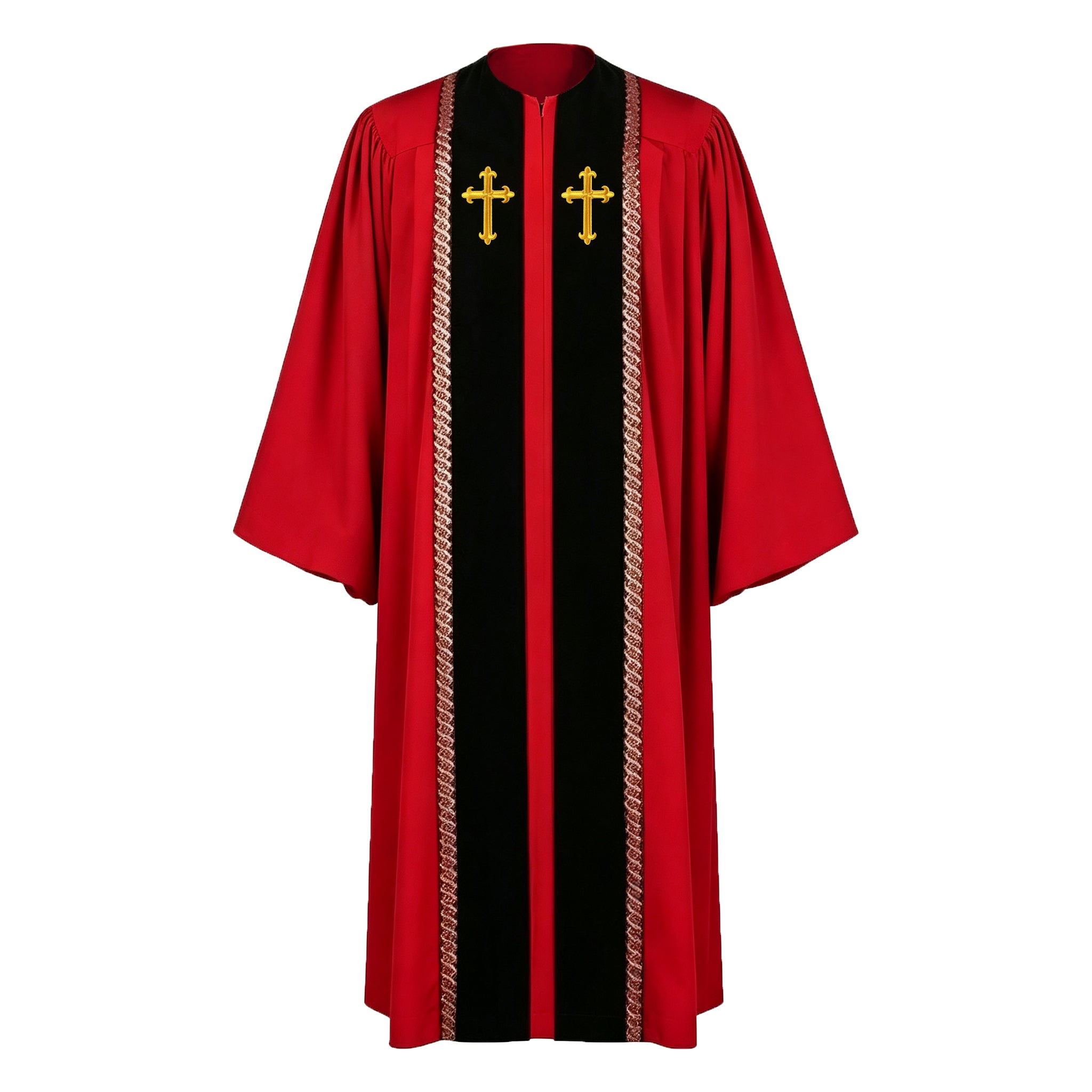 Custom Choir Gown Red and Black Liturgical Robe with Cross Embroidery-CA graduation