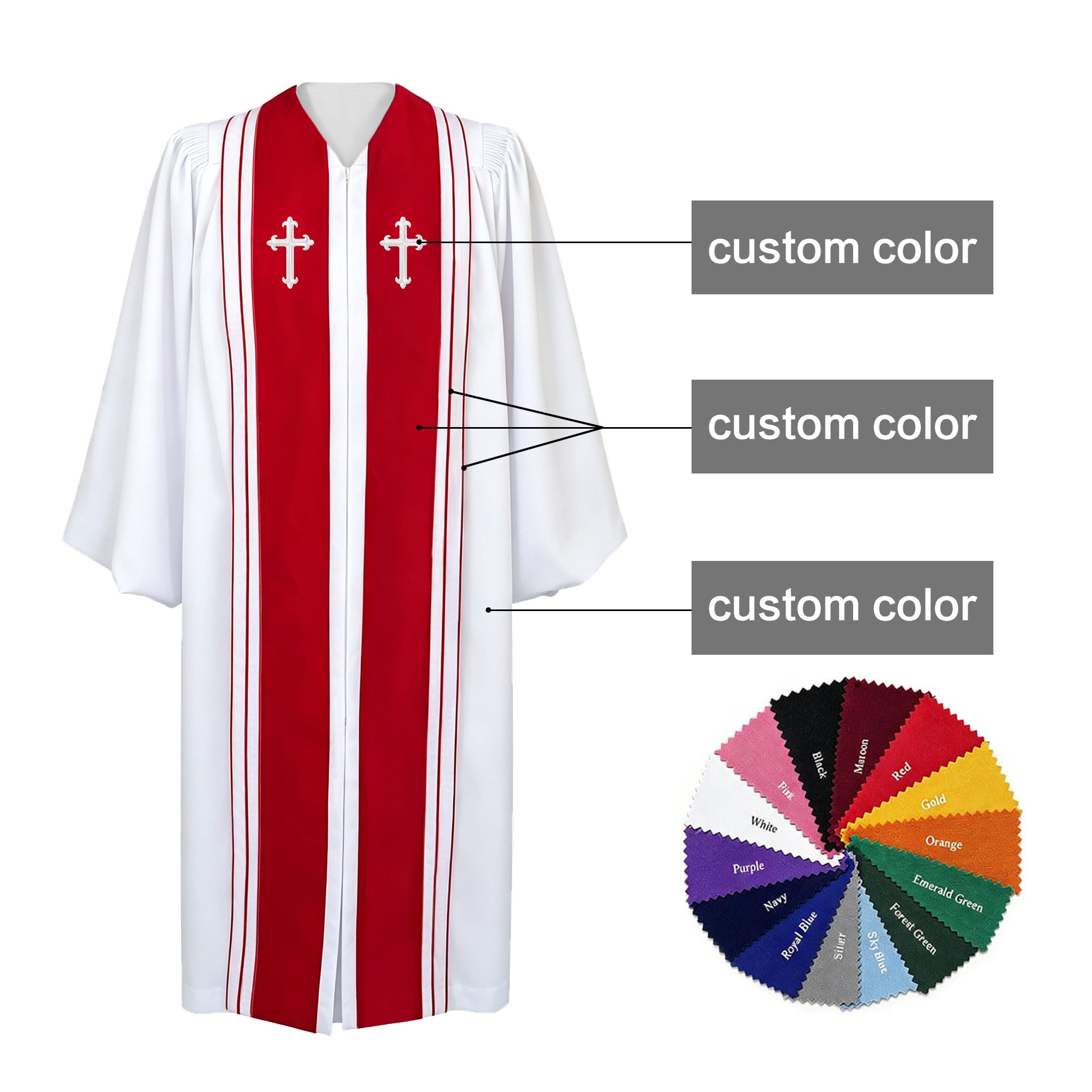 Custom Luxury Clergy Robe with Embroidered Cross | Premium Pastor Ministry Vestment-CA graduation