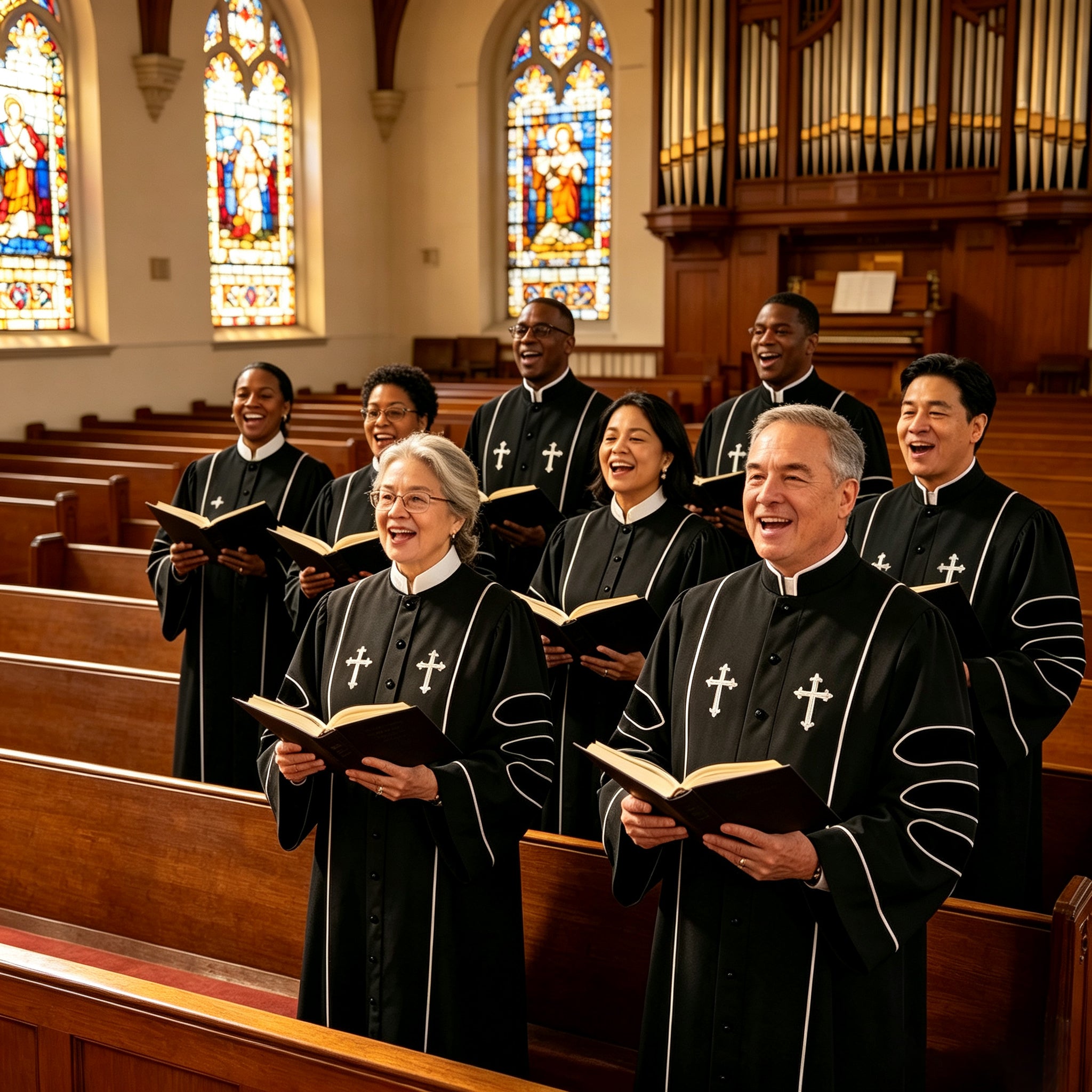 Pastor Clergy Robe Set with Cross | Black Button-Down Church Ministry Robe with White Trim-CA graduation