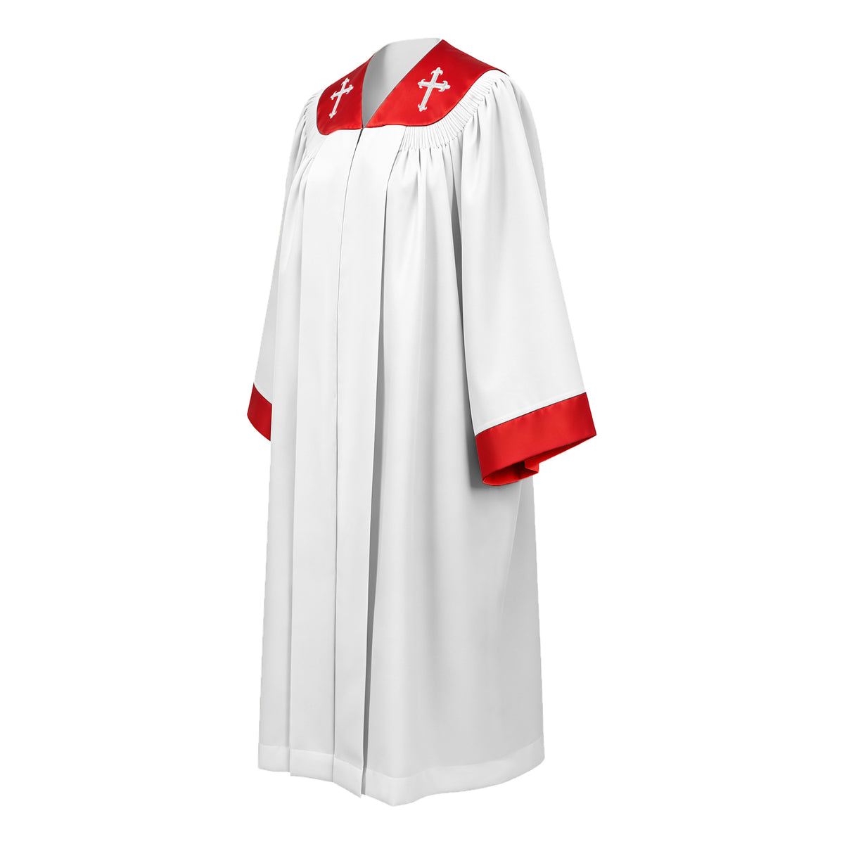 Custom White Choir Robes with Red Cross Stole Collar | Church Choir Vestments for Singers-CA graduation