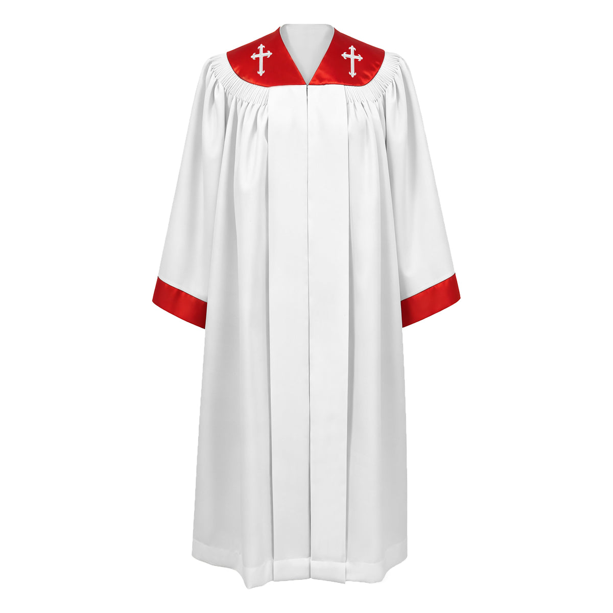 Custom White Choir Robes with Red Cross Stole Collar | Church Choir Vestments for Singers-CA graduation