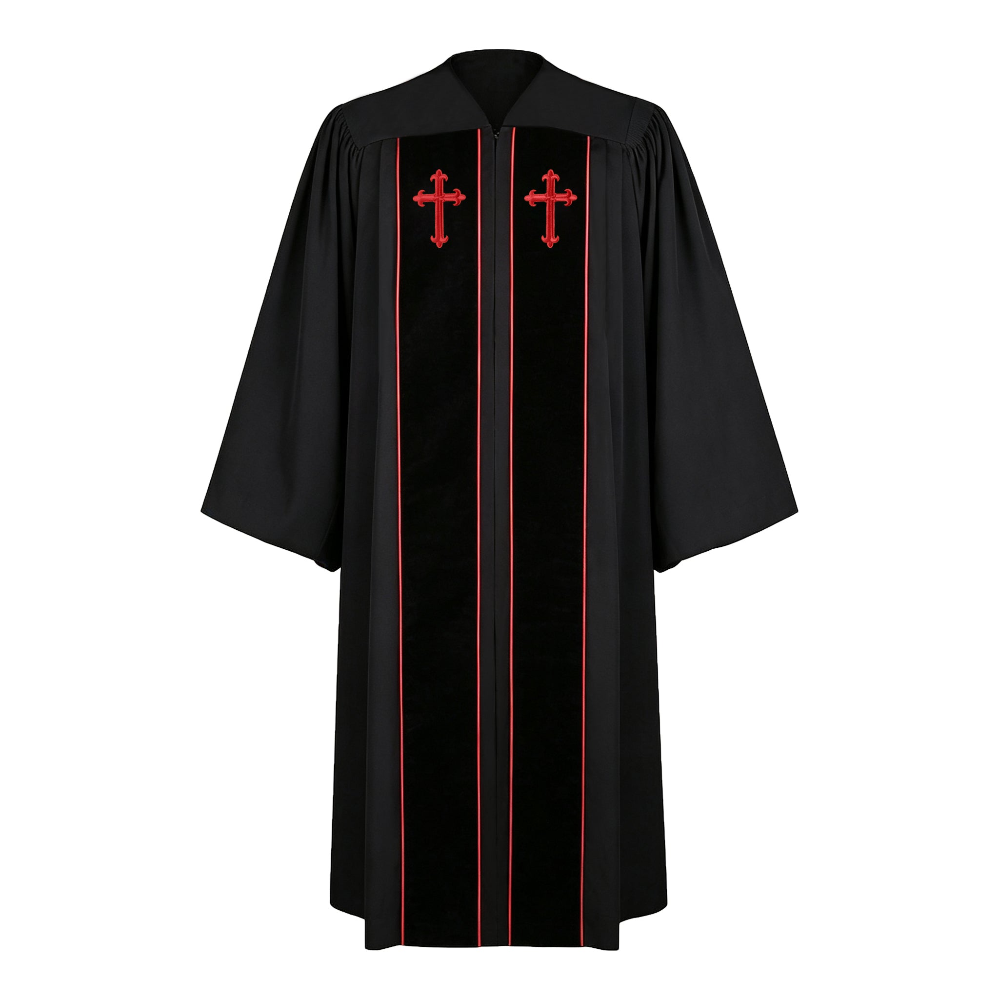 Custom Black Clergy Robe with Red Cross Embroidery – Personalized Pastor Vestment Choir Minister Gown for Church Ceremony-CA graduation