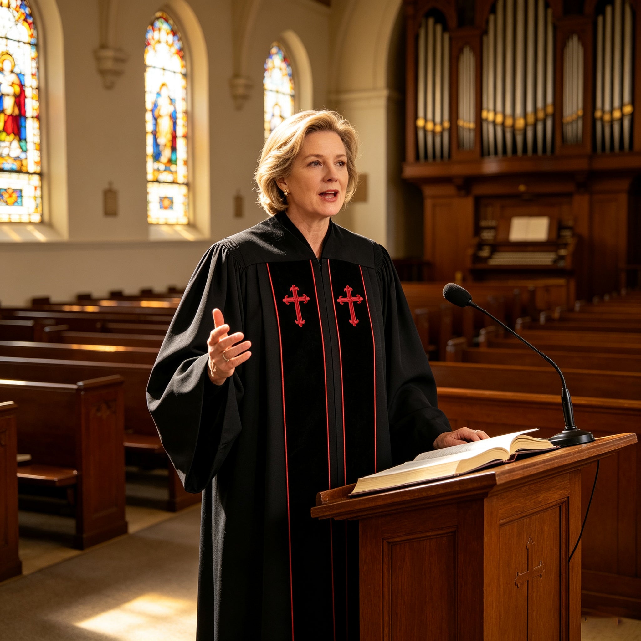 Custom Black Clergy Robe with Red Cross Embroidery – Personalized Pastor Vestment Choir Minister Gown for Church Ceremony-CA graduation