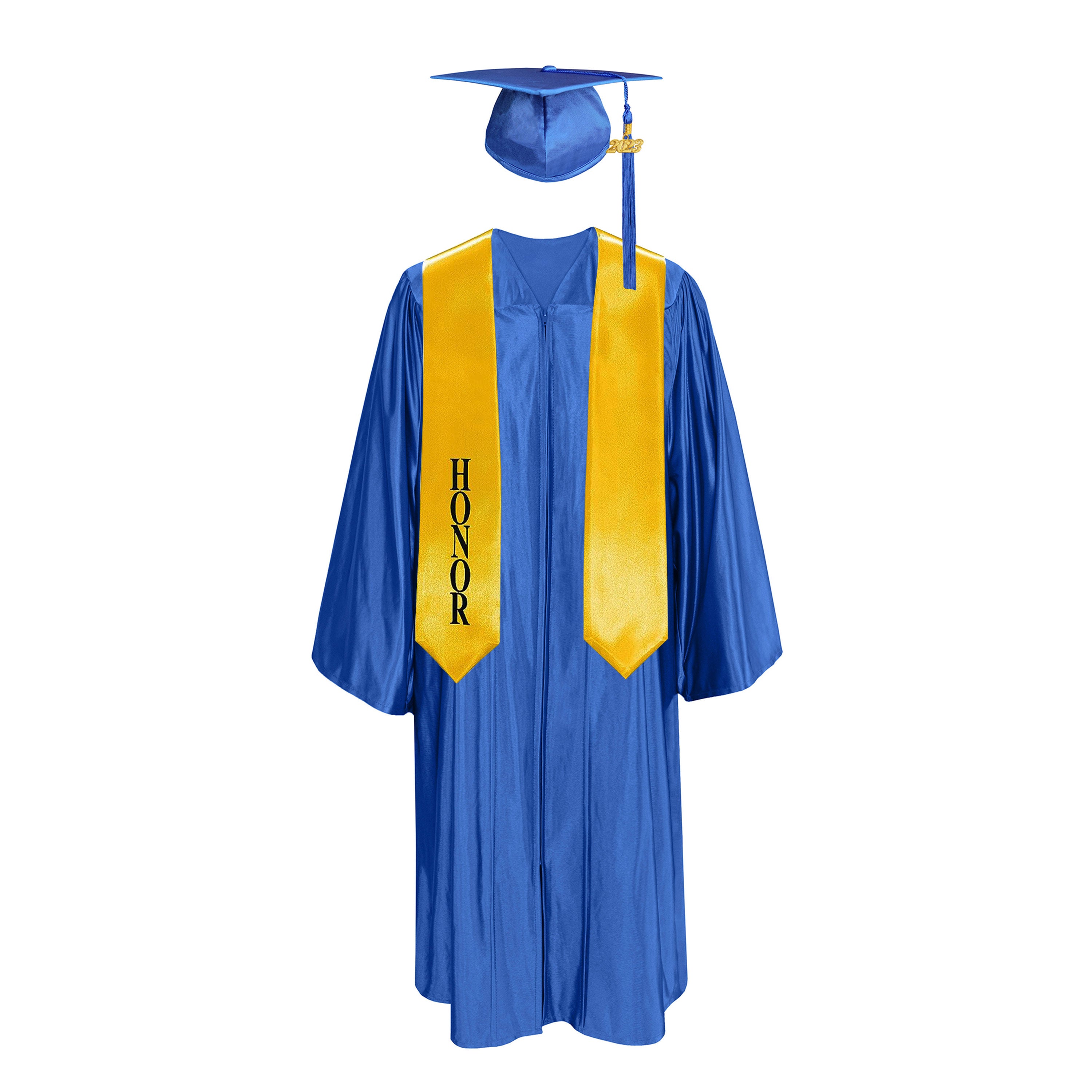 Shiny Graduation Cap with Tassel, Gown, & Honor Stole 60-inch Package - CA Graduation Royal Blue Shiny Graduation Cap with Tassel, Gown, & Honor Stole 60-inch Package - CA Graduation Royal Blue