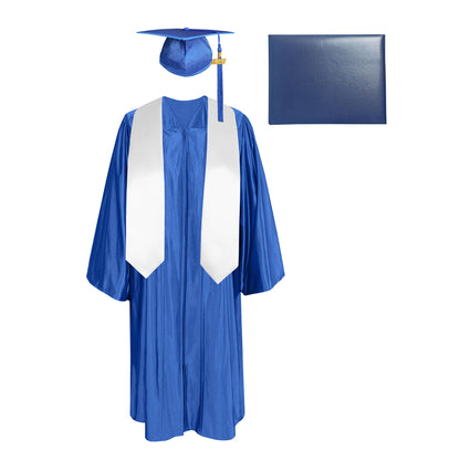 Shiny Cap, Gown, Tassel,Plain Graduation Stole 60” & Diploma Cover Package-CA graduation