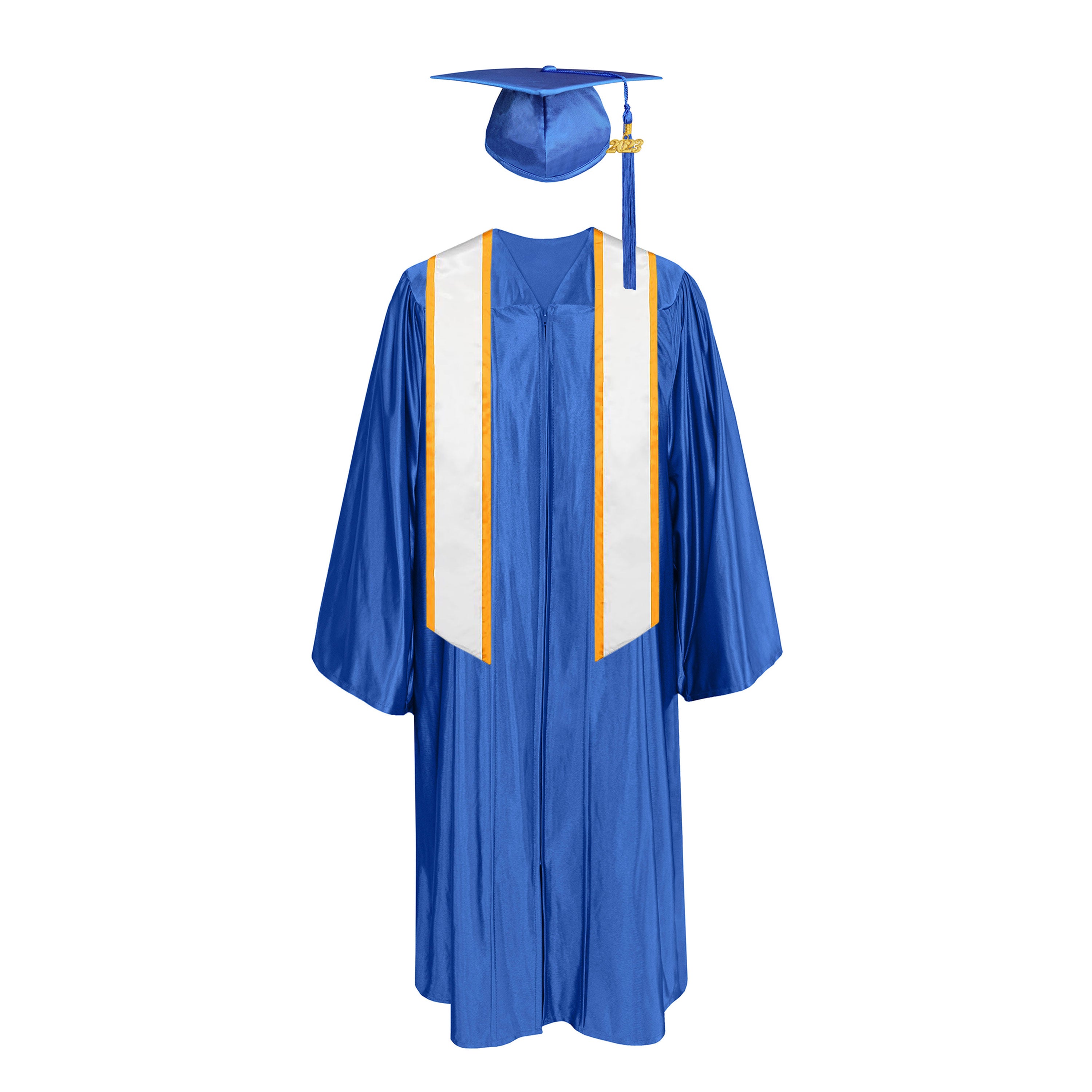 Shiny Graduation Cap, Tassel, Gown, Honor Stole 72-inch - CA Graduation Royal Blue Shiny Graduation Cap, Tassel, Gown, Honor Stole 72-inch - CA Graduation Royal Blue