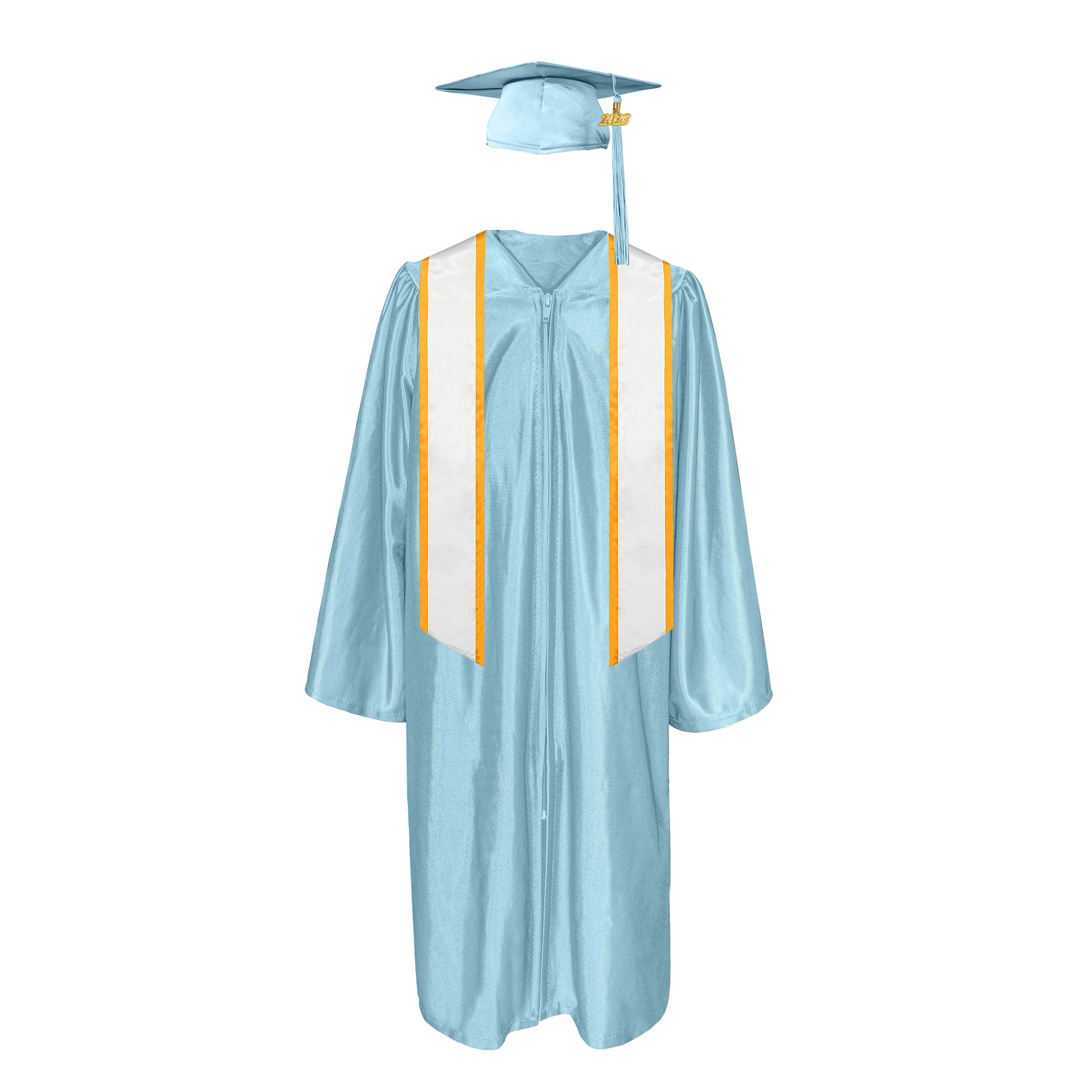 Shiny Cap With Tassel, Gown, Honor Stole Angled End with Trim 72”|graduate graduation gown-CA graduation