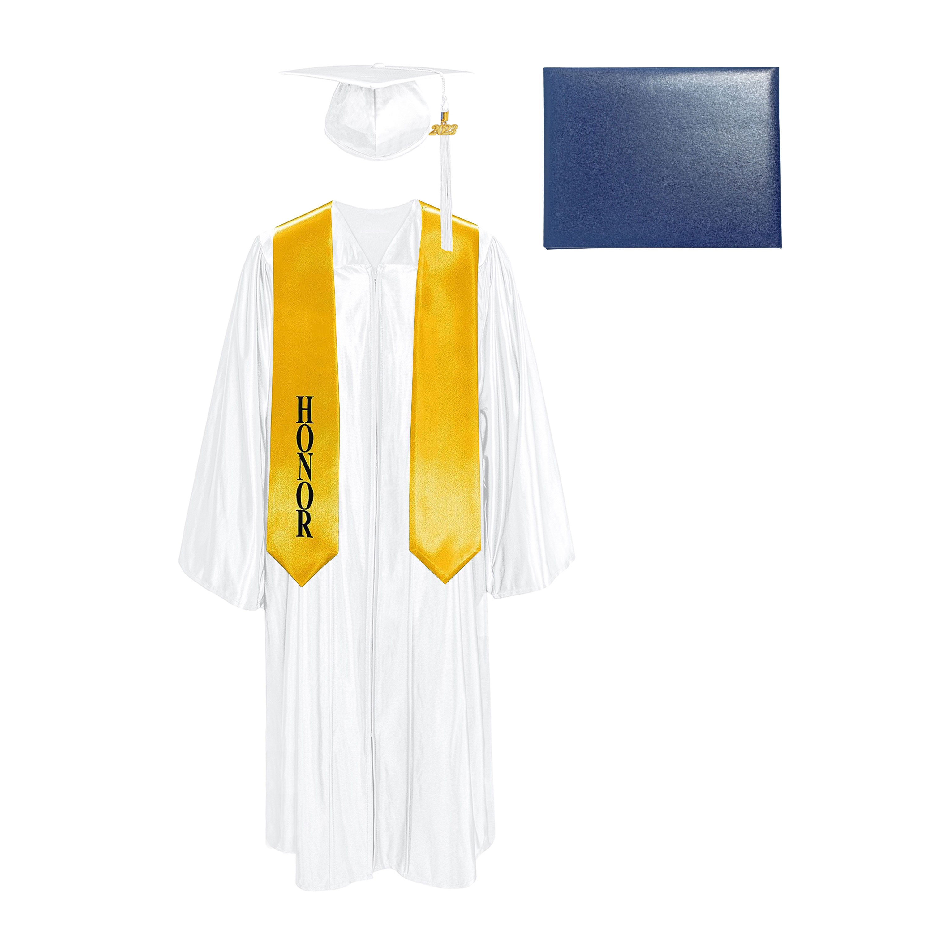 Shiny Cap, Gown, Tassel,Honor Stole 60”& Diploma Cover Package-CA graduation