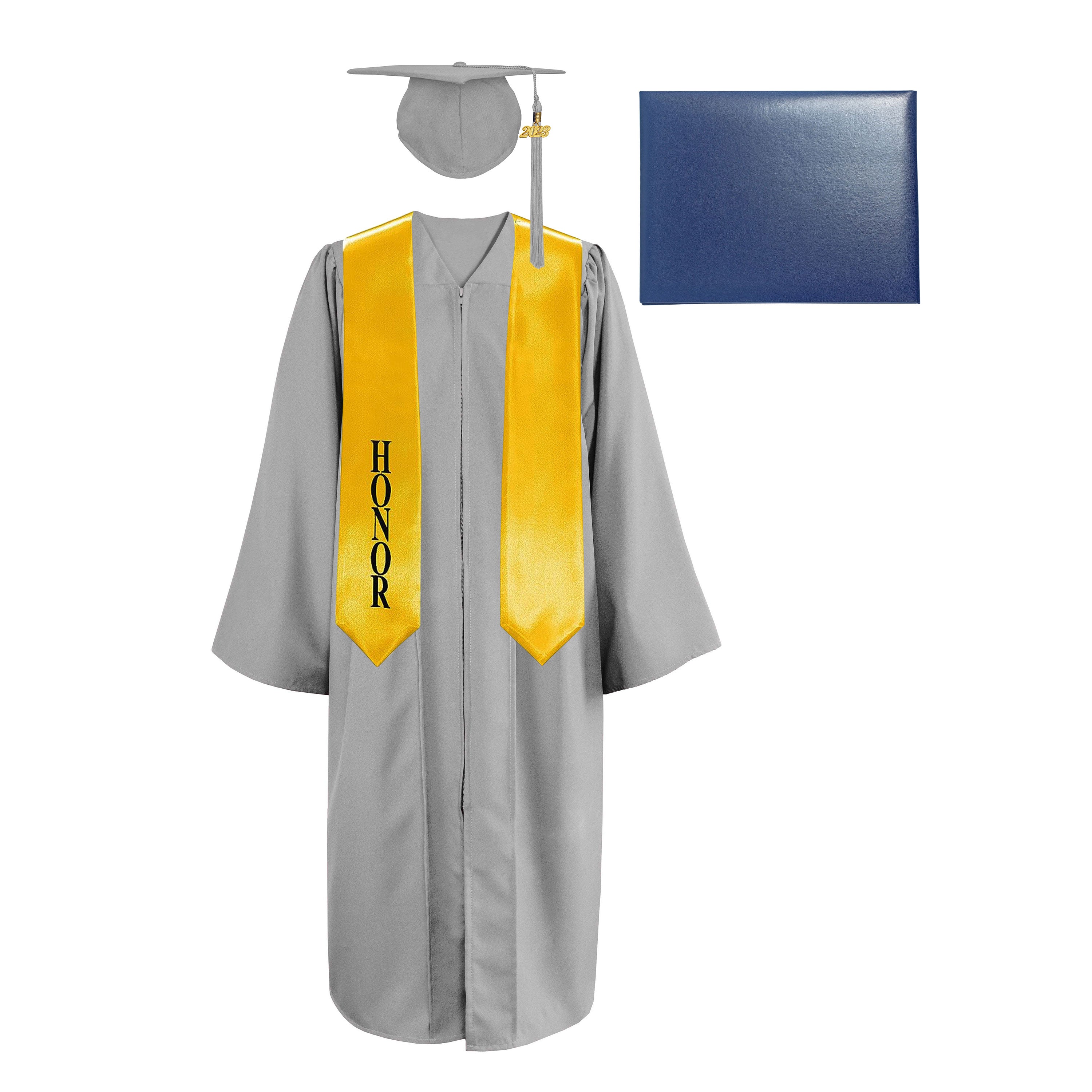 Matte Cap, Gown, Tassel,Honor Stole 60”& Diploma Cover Package-CA graduation