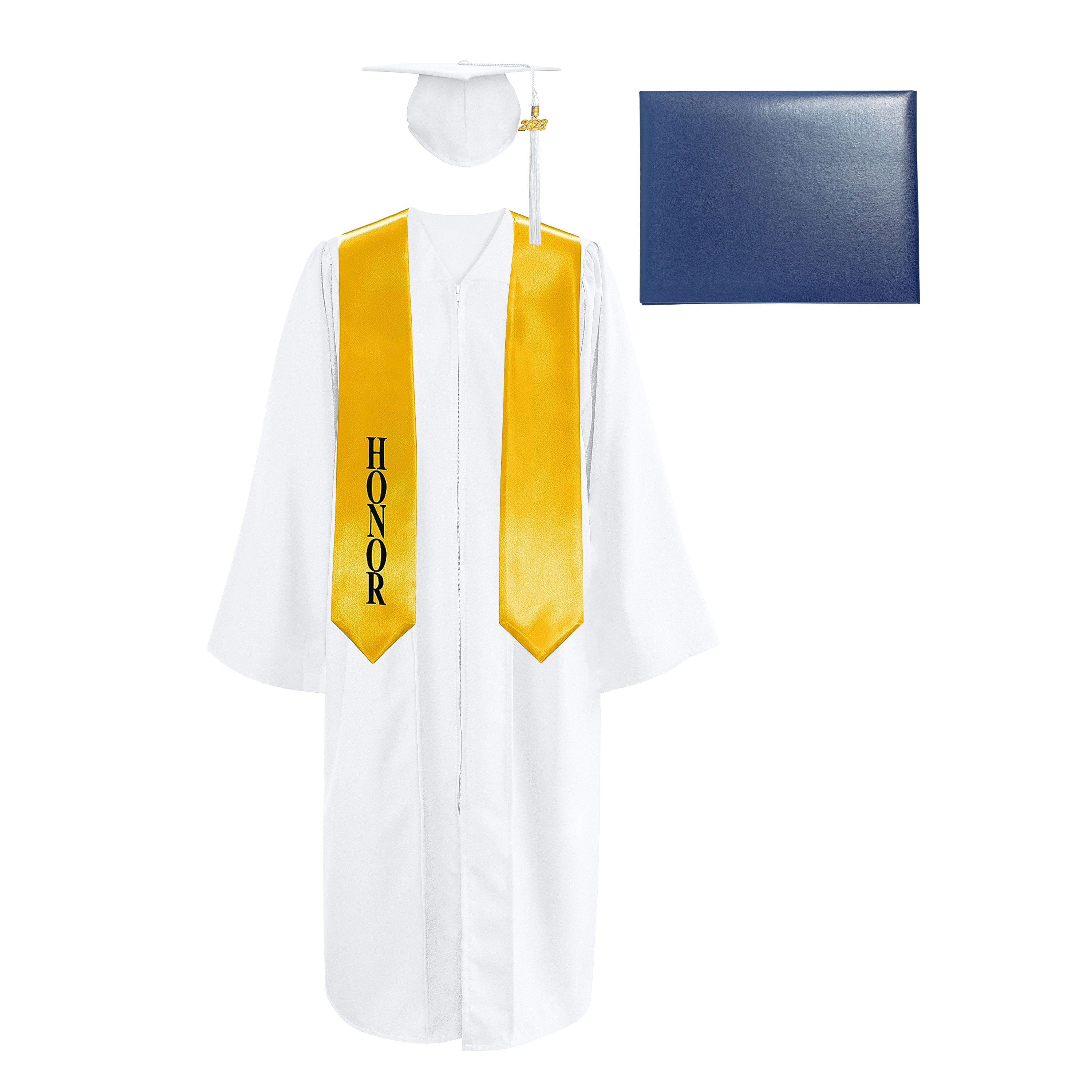 Matte Cap, Gown, Tassel,Honor Stole 60”& Diploma Cover Package-CA graduation