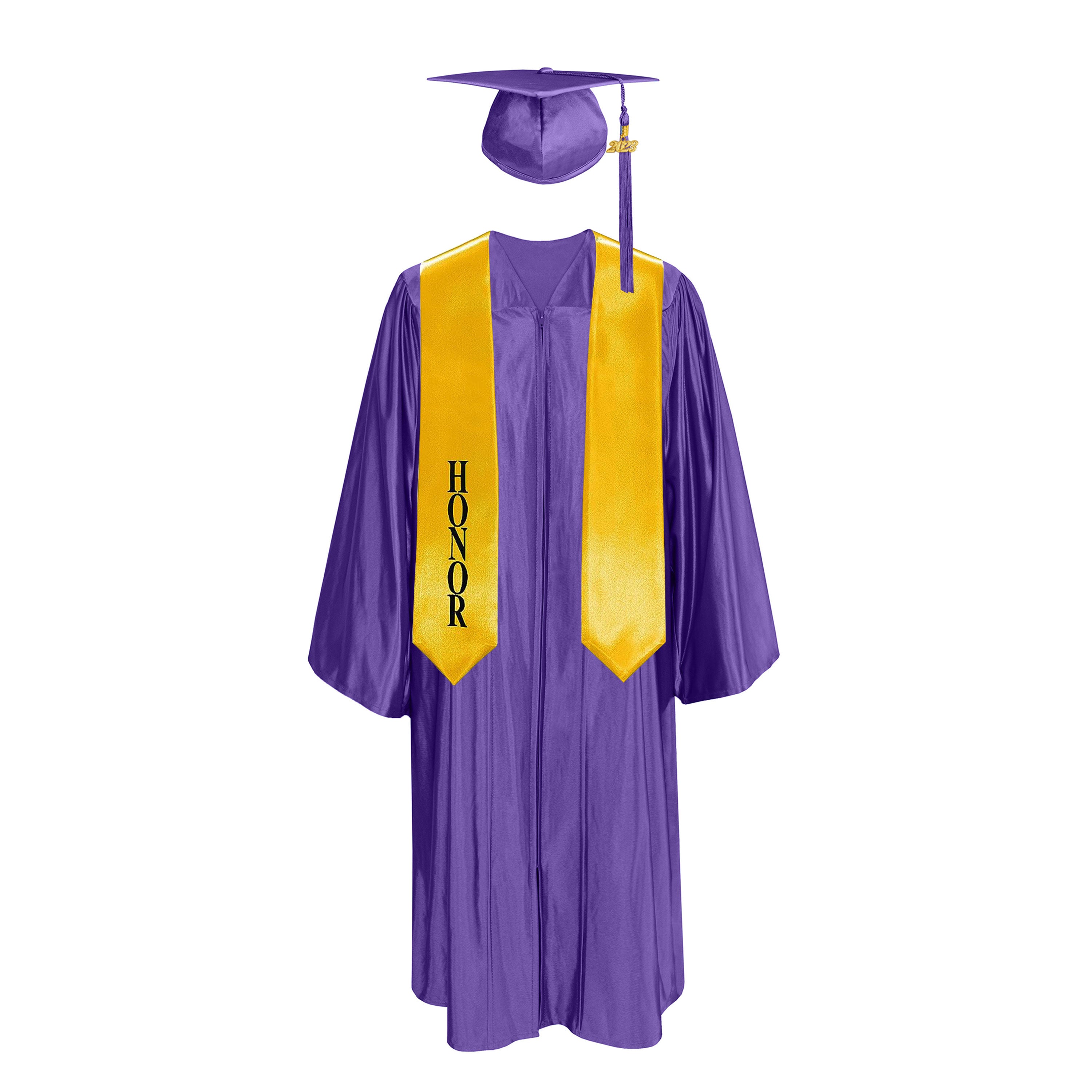 Shiny Graduation Cap with Tassel, Gown, & Honor Stole 60-inch Package - CA Graduation Purple Shiny Graduation Cap with Tassel, Gown, & Honor Stole 60-inch Package - CA Graduation Purple