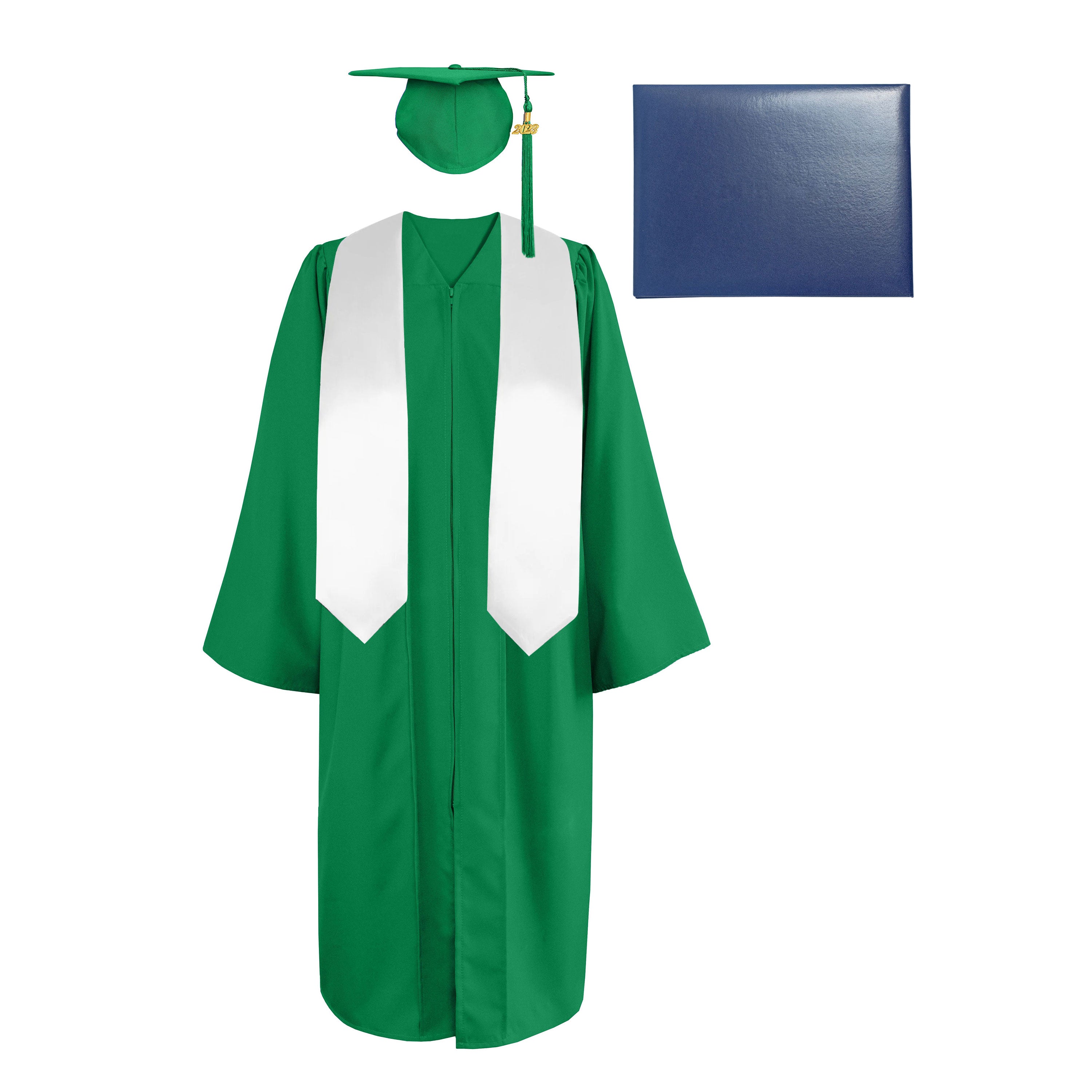 Matte Cap, Gown, Tassel,Plain Graduation Stole 60” & Diploma Cover Package-CA graduation