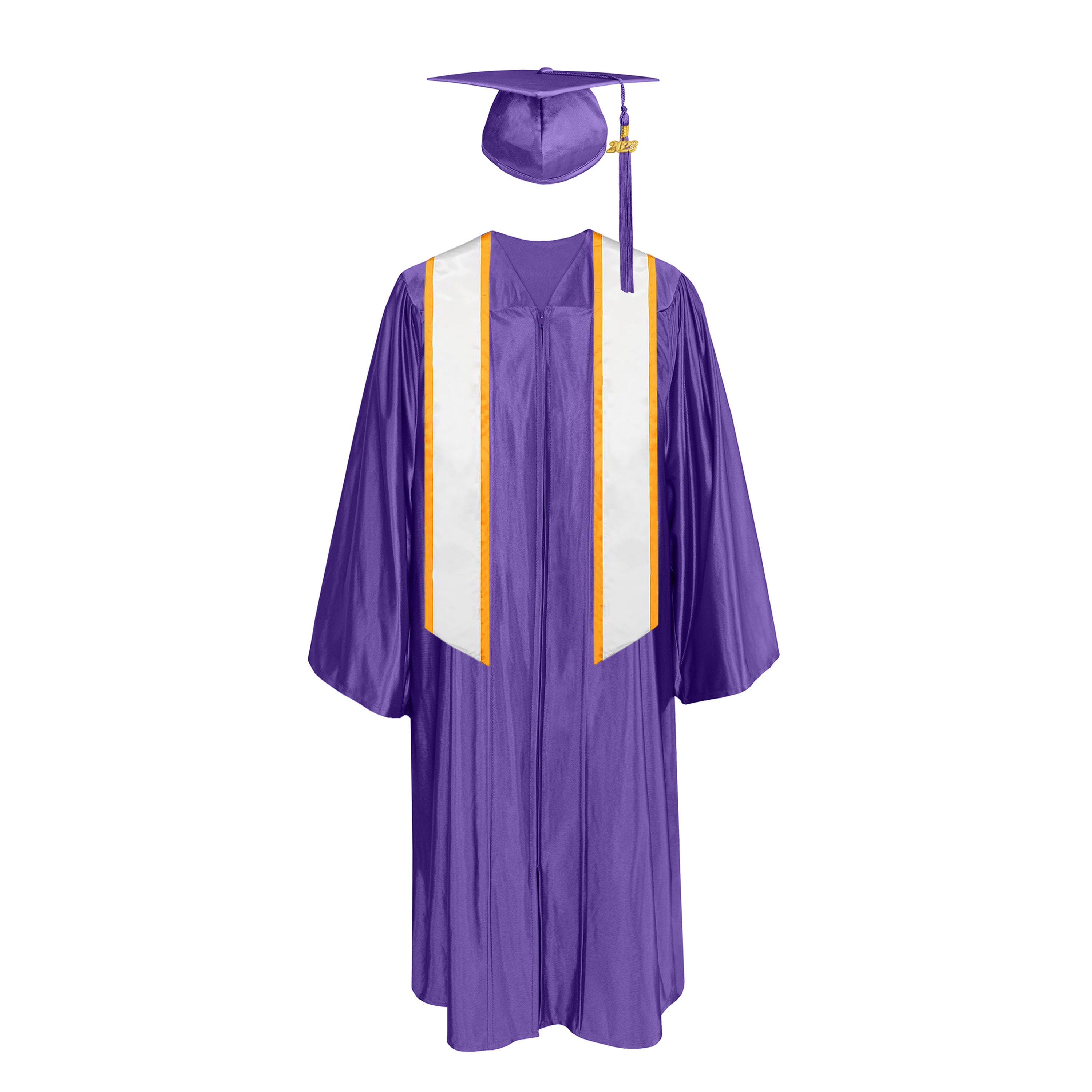 Shiny Cap With Tassel, Gown, Honor Stole Angled End with Trim 72”|graduate graduation gown-CA graduation