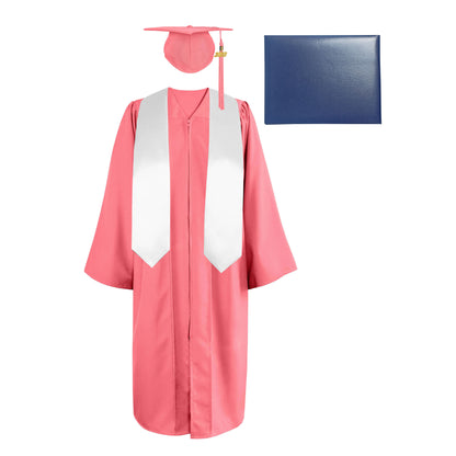 Matte Cap, Gown, Tassel,Plain Graduation Stole 60” & Diploma Cover Package-CA graduation