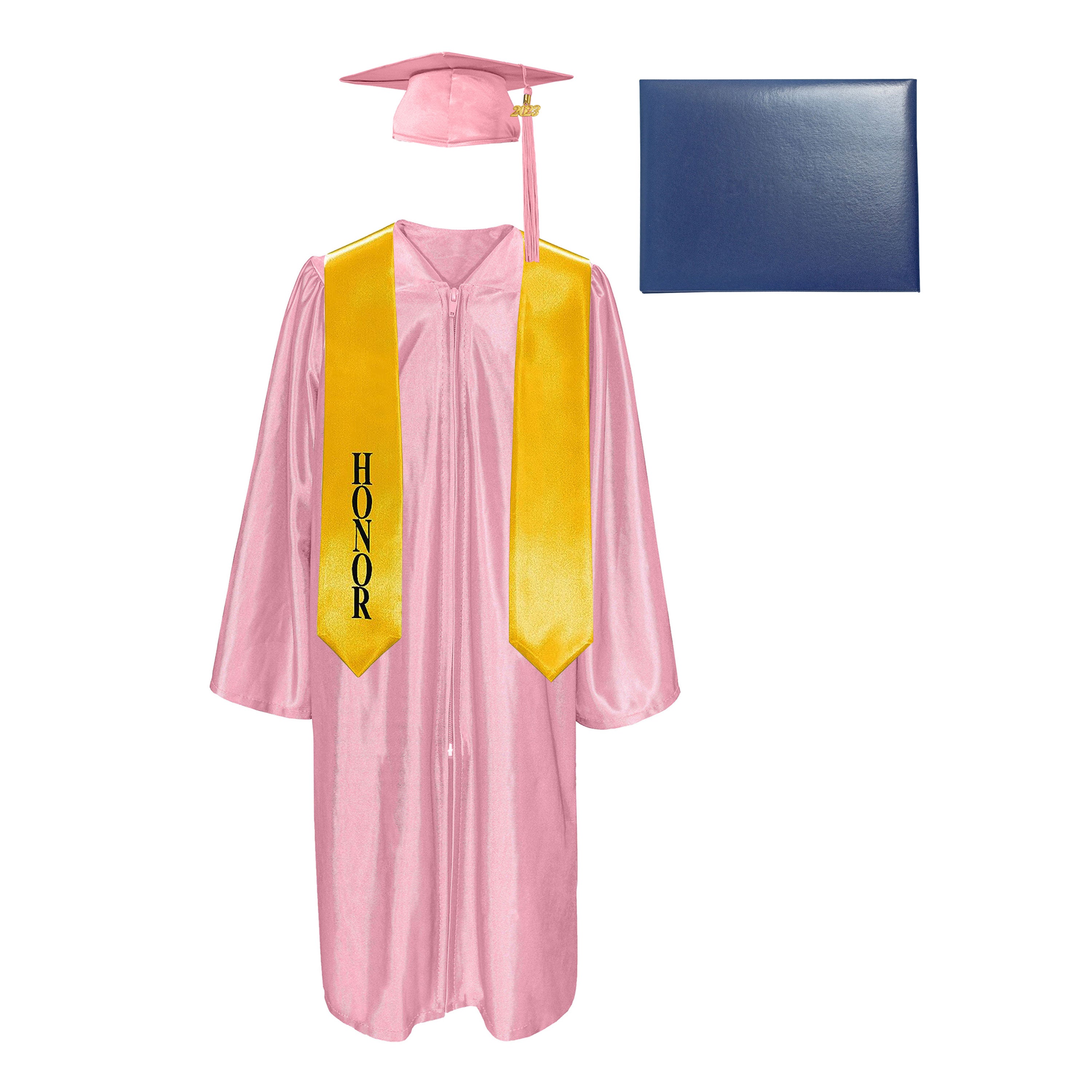 Shiny Cap, Gown, Tassel,Honor Stole 60”& Diploma Cover Package-CA graduation