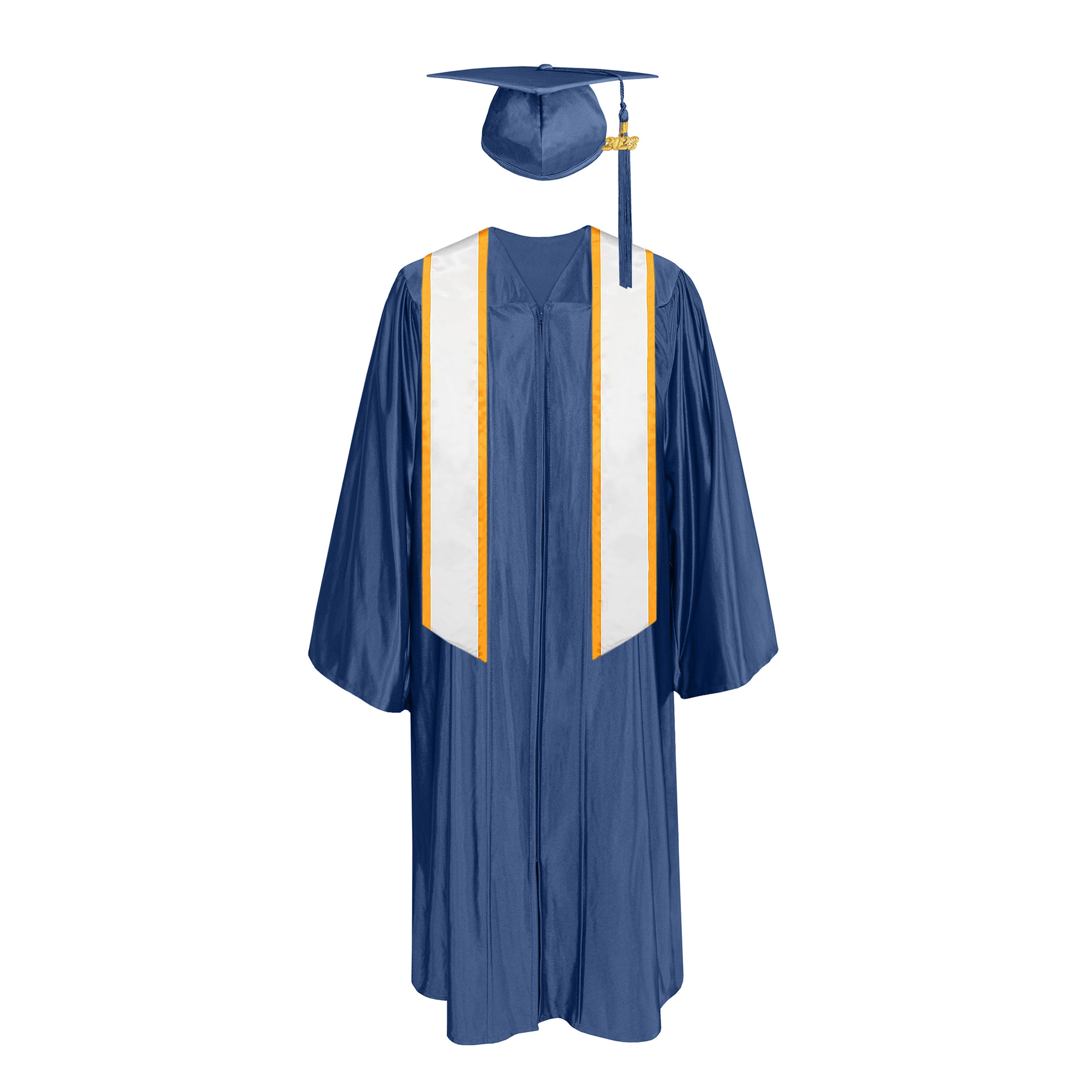 Shiny Cap With Tassel, Gown, Honor Stole Angled End with Trim 72”|graduate graduation gown-CA graduation