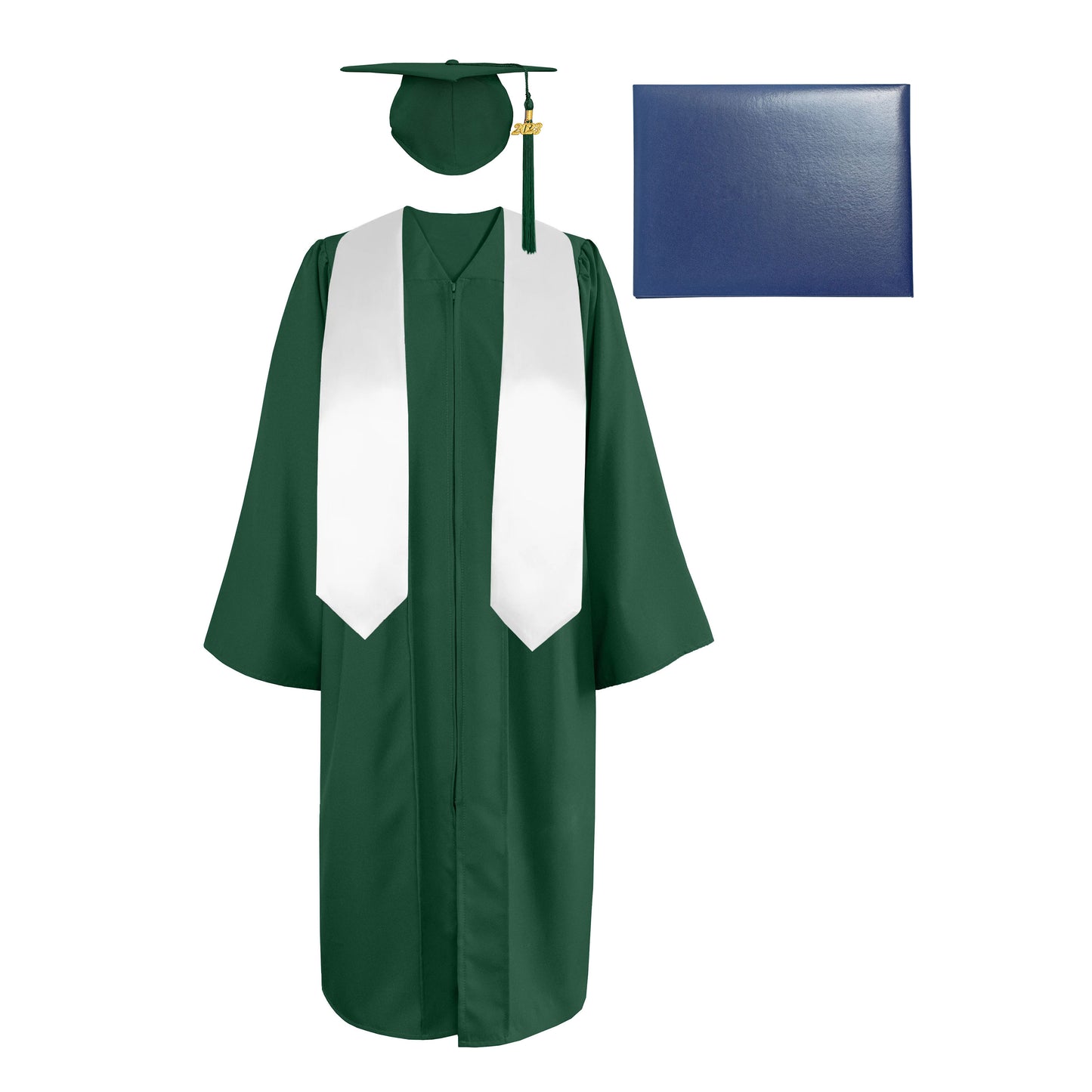 Matte Cap, Gown, Tassel,Plain Graduation Stole 60” & Diploma Cover Package-CA graduation