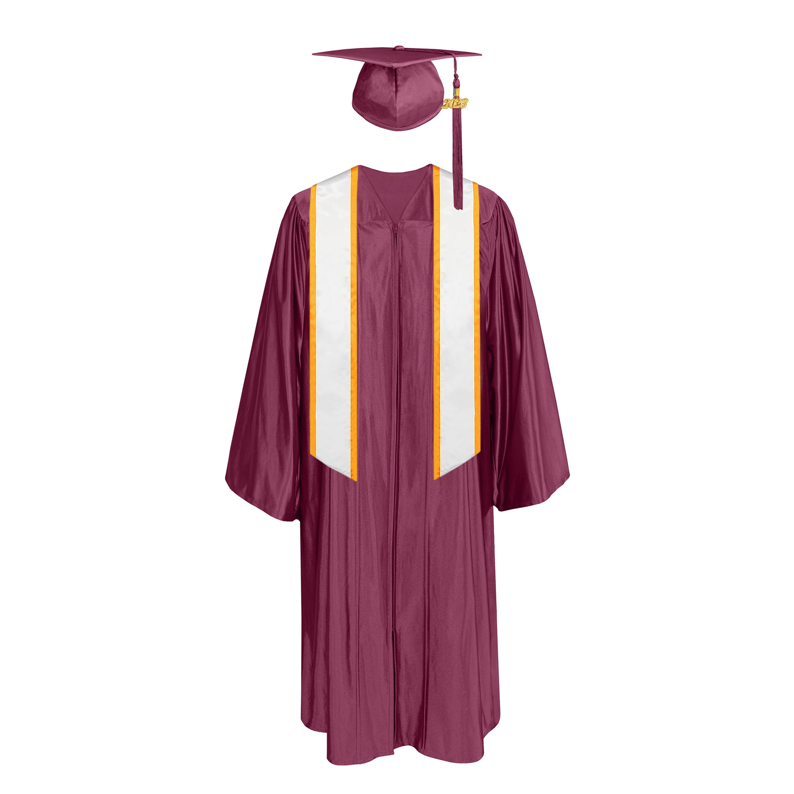 Shiny Cap With Tassel, Gown, Honor Stole Angled End with Trim 72”|graduate graduation gown-CA graduation
