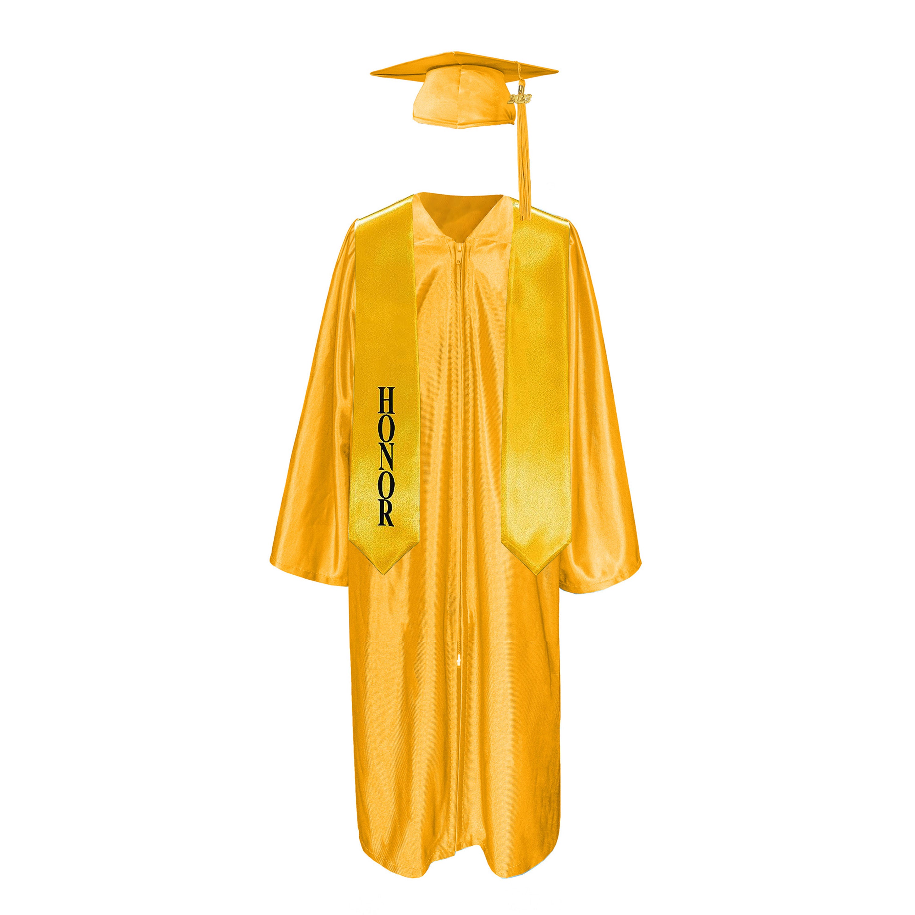 Shiny Graduation Cap with Tassel, Gown, & Honor Stole 60-inch Package - CA Graduation Gold Shiny Graduation Cap with Tassel, Gown, & Honor Stole 60-inch Package - CA Graduation Gold