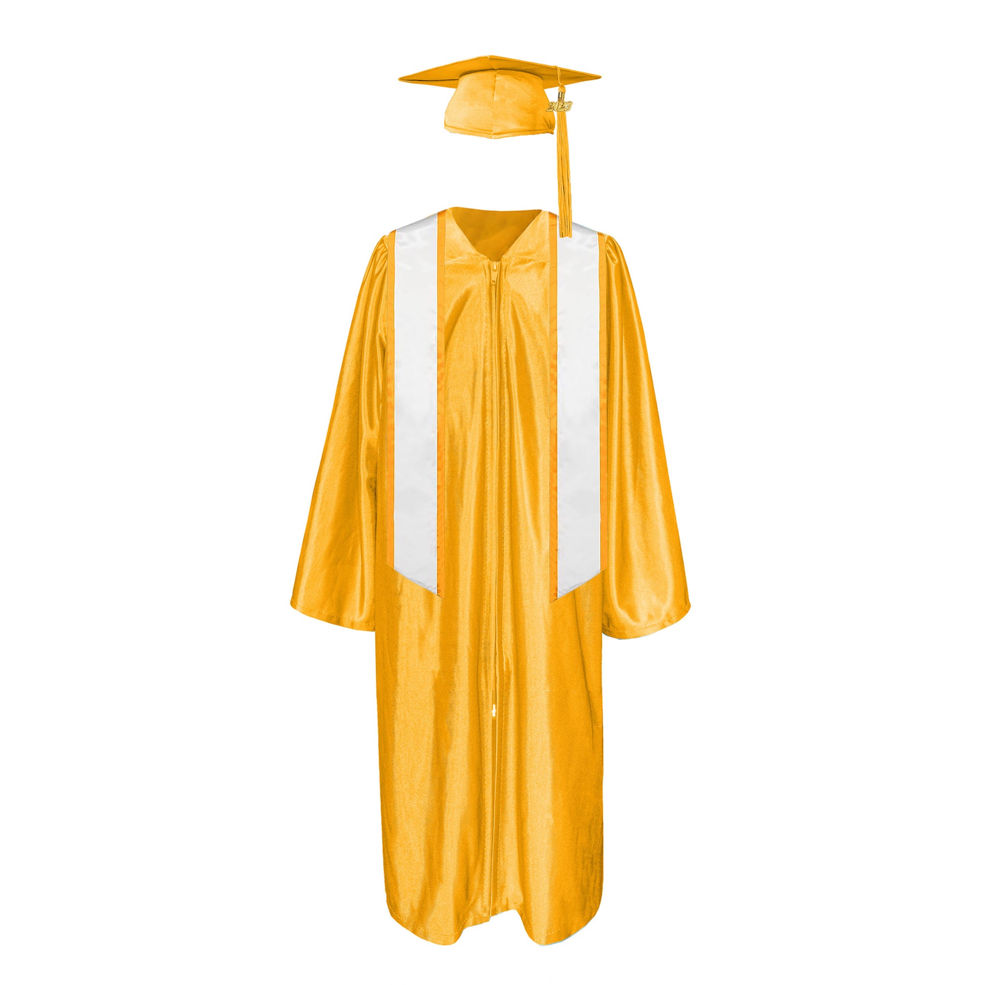 Shiny Cap With Tassel, Gown, Honor Stole Angled End with Trim 72”|graduate graduation gown-CA graduation