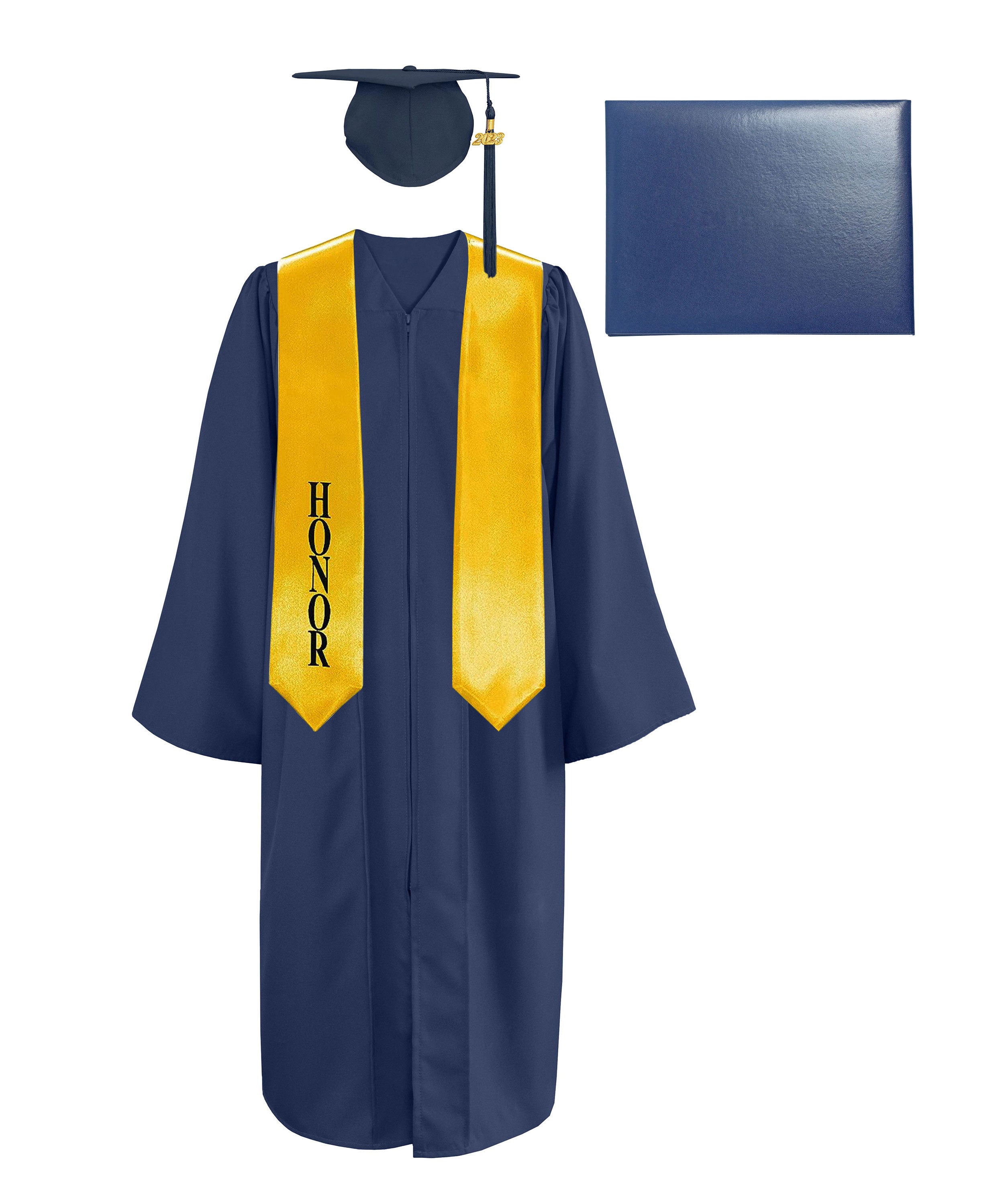 Matte Cap, Gown, Tassel,Honor Stole 60”& Diploma Cover Package-CA graduation