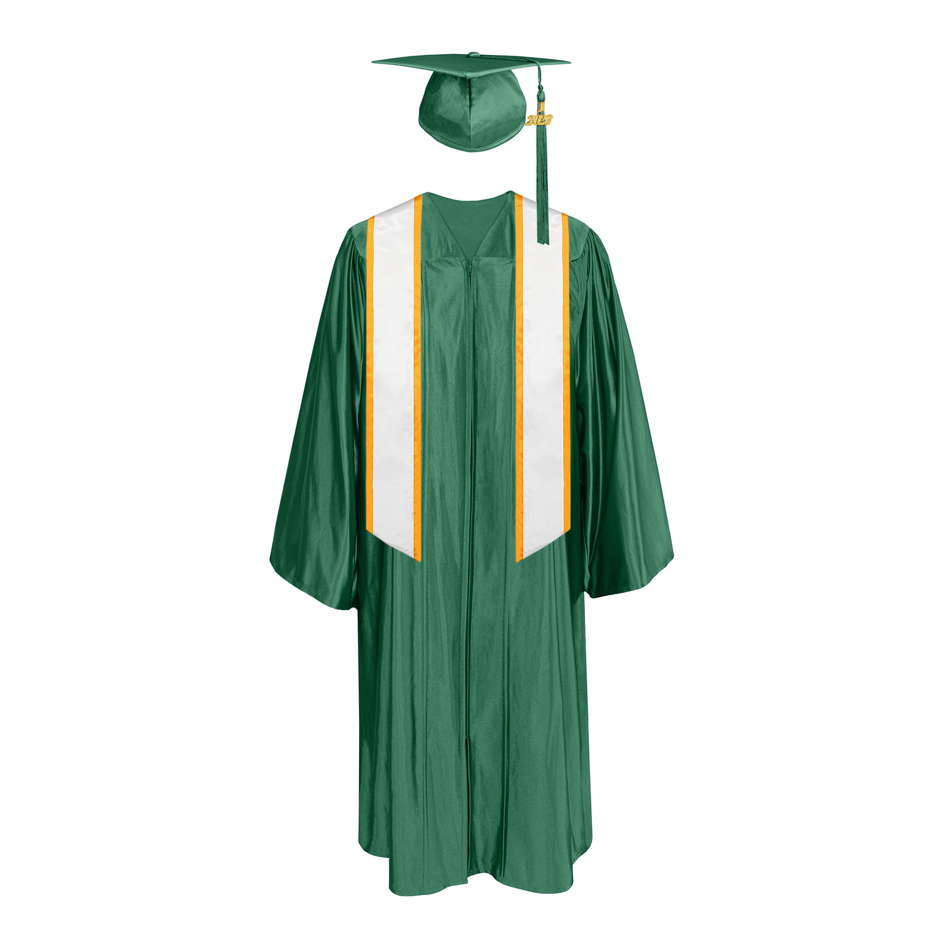 Shiny Cap With Tassel, Gown, Honor Stole Angled End with Trim 72”|graduate graduation gown-CA graduation