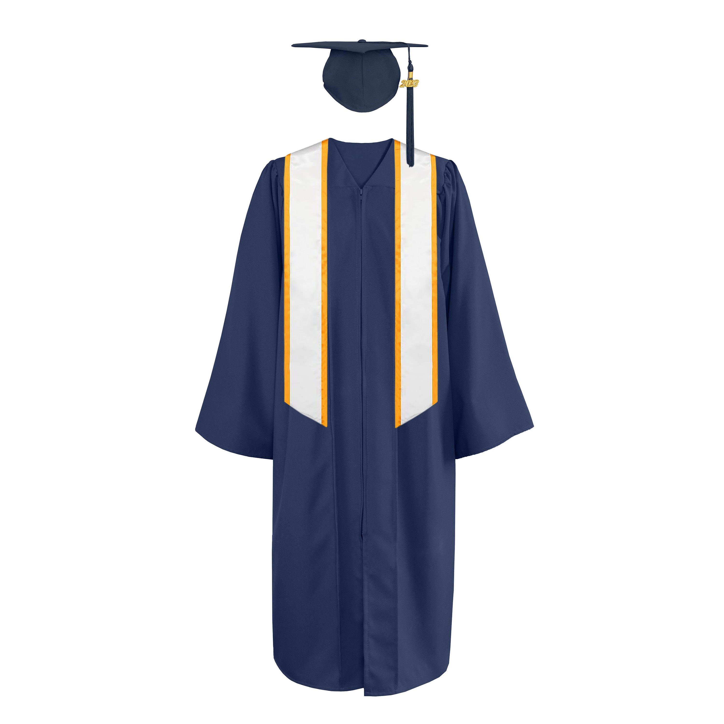 Matte Cap, Gown, Tassel ,Honor Stole Angled End with Trim 72”-CA graduation