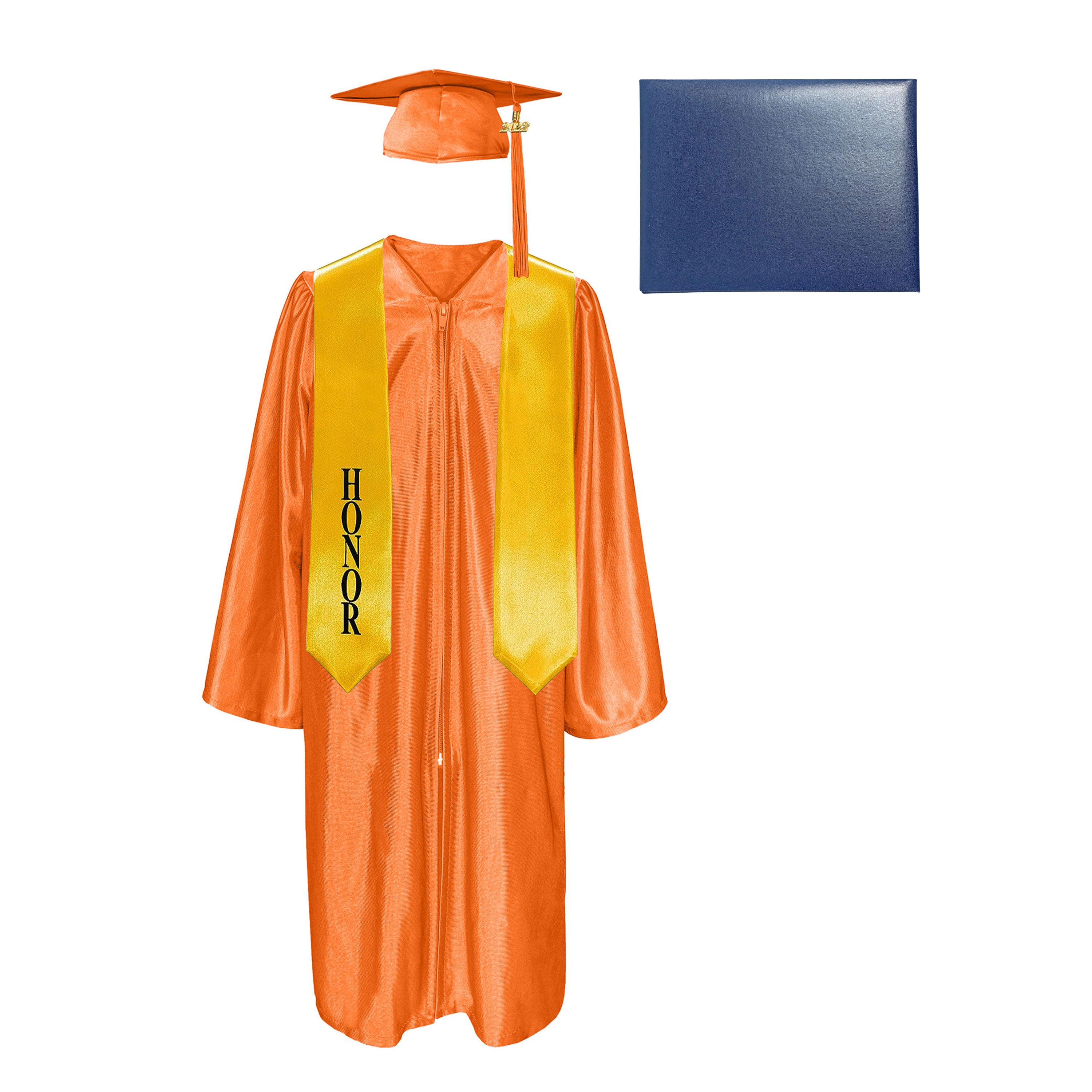 Shiny Cap, Gown, Tassel,Honor Stole 60”& Diploma Cover Package-CA graduation