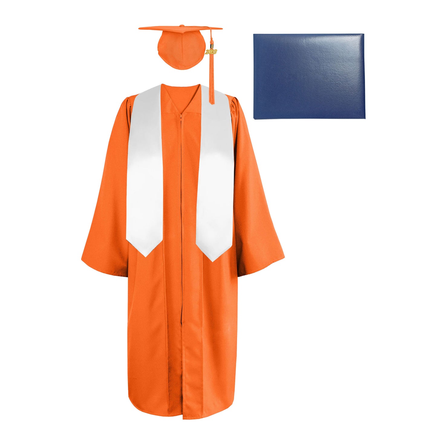 Matte Cap, Gown, Tassel,Plain Graduation Stole 60” & Diploma Cover Package-CA graduation
