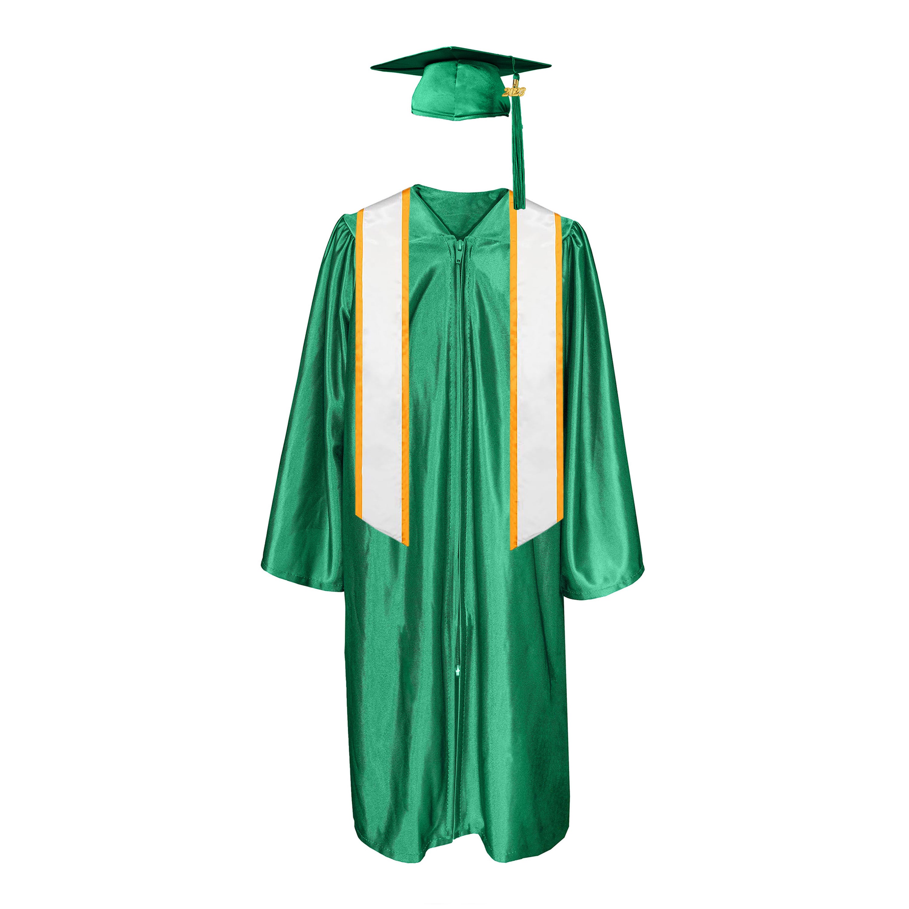Shiny Cap With Tassel, Gown, Honor Stole Angled End with Trim 72”|graduate graduation gown-CA graduation