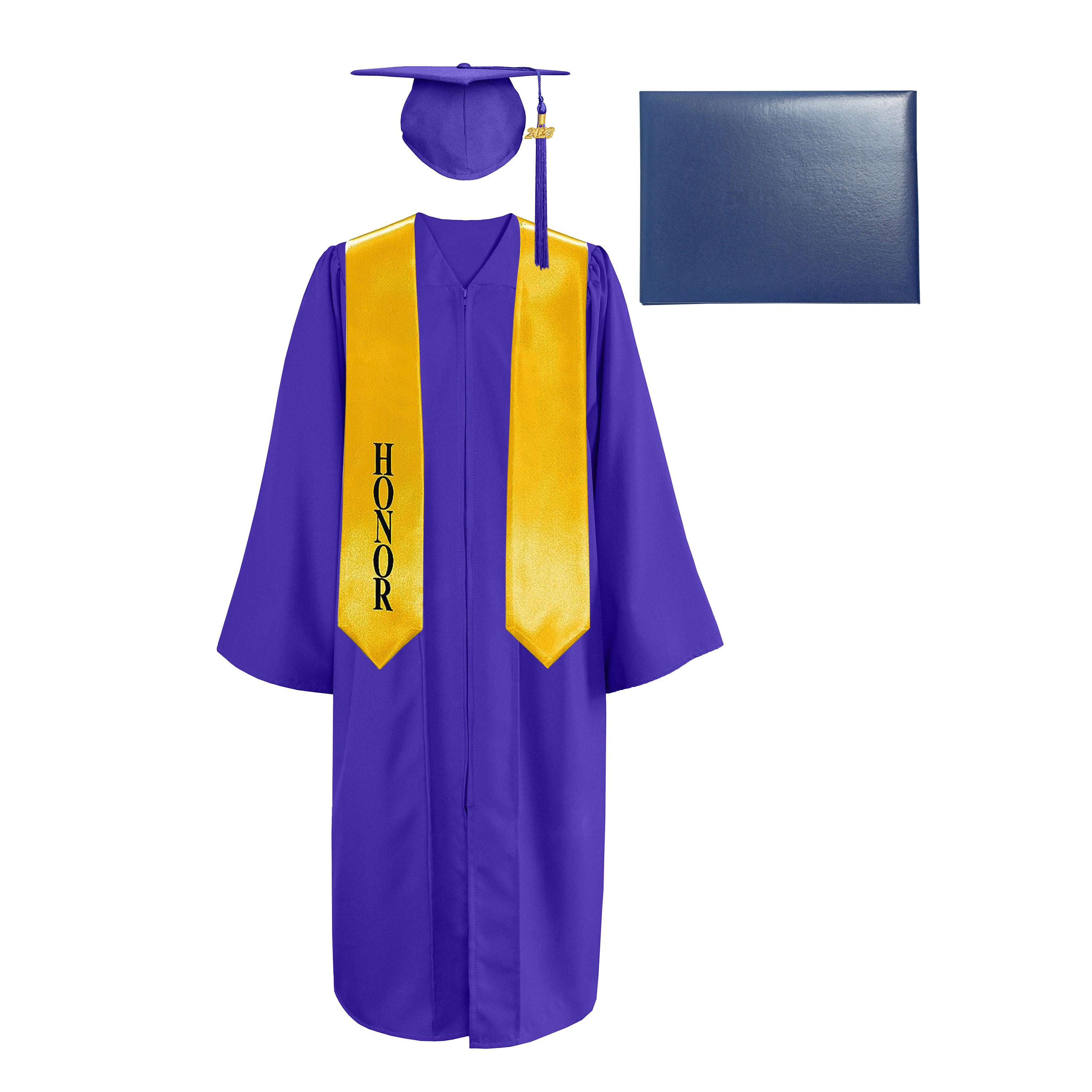 Matte Cap, Gown, Tassel,Honor Stole 60”& Diploma Cover Package-CA graduation