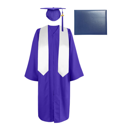 Matte Cap, Gown, Tassel,Plain Graduation Stole 60” & Diploma Cover Package-CA graduation