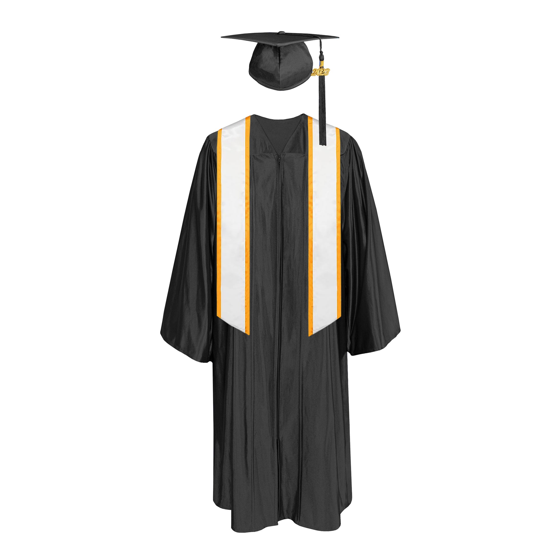 Shiny Cap With Tassel, Gown, Honor Stole Angled End with Trim 72”|graduate graduation gown-CA graduation