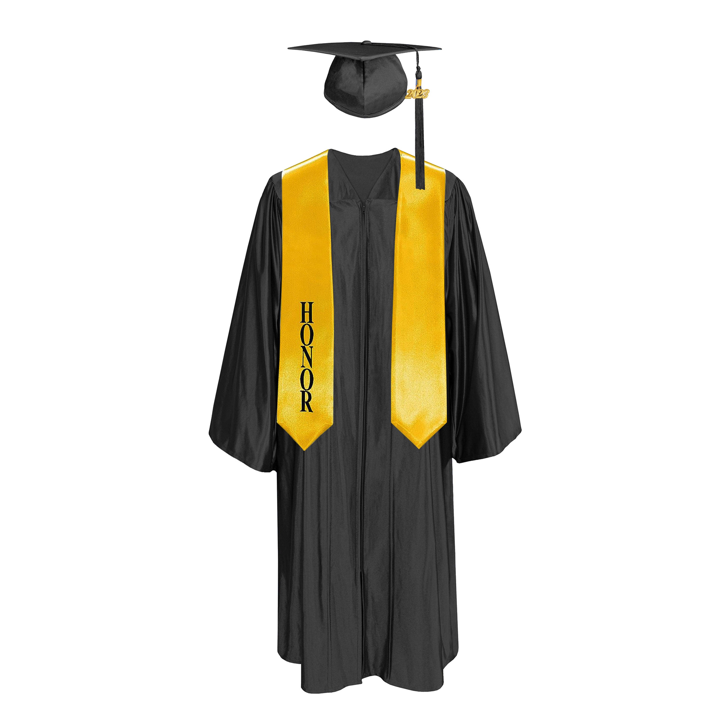 Shiny Cap With Tassel, Gown, & Honor Stole 60” Package| graduate graduation gown-CA graduation