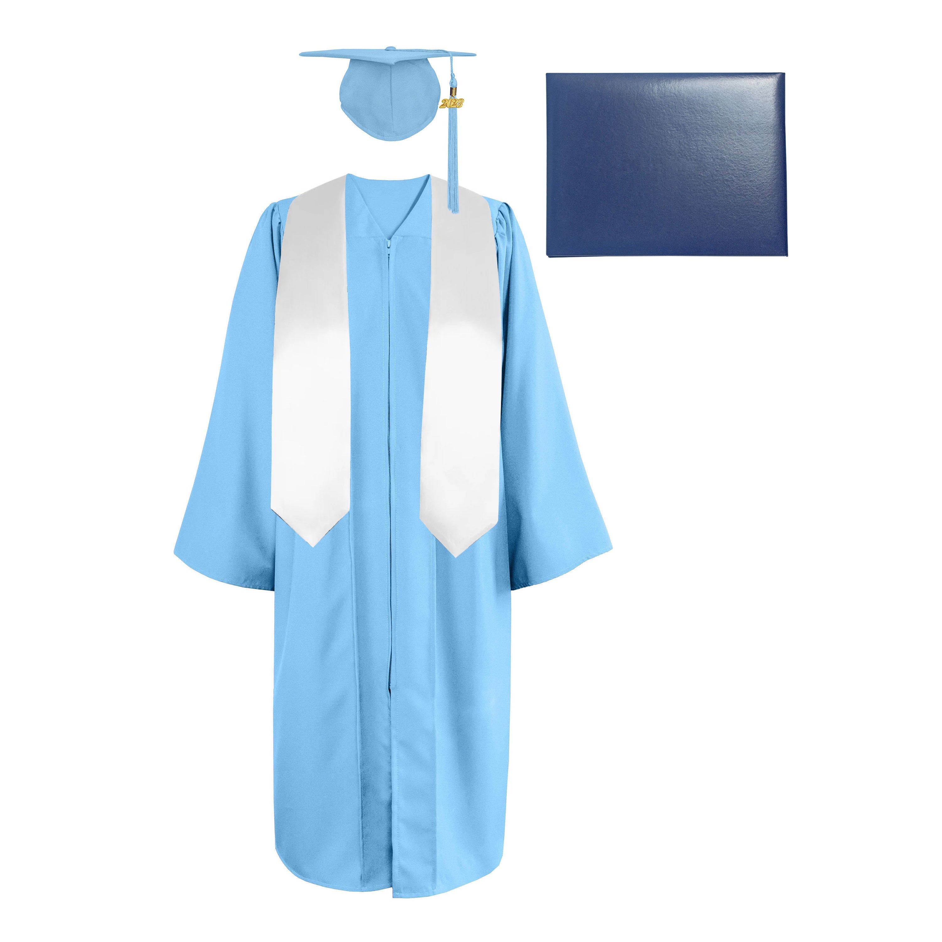 Matte Cap, Gown, Tassel,Plain Graduation Stole 60” & Diploma Cover Package-CA graduation